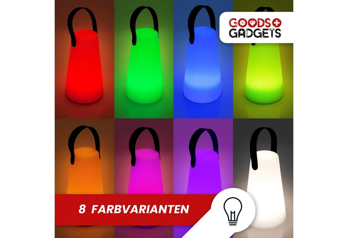 Goods+Gadgets LED Tischleuchte Kabellos Farbwechsel USB Aufladbar