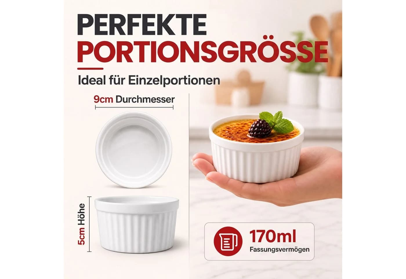 DIMONO 8er Keramik Dessertset Crème Brûlée & Soufflé Schalen Weiß - Bild 5
