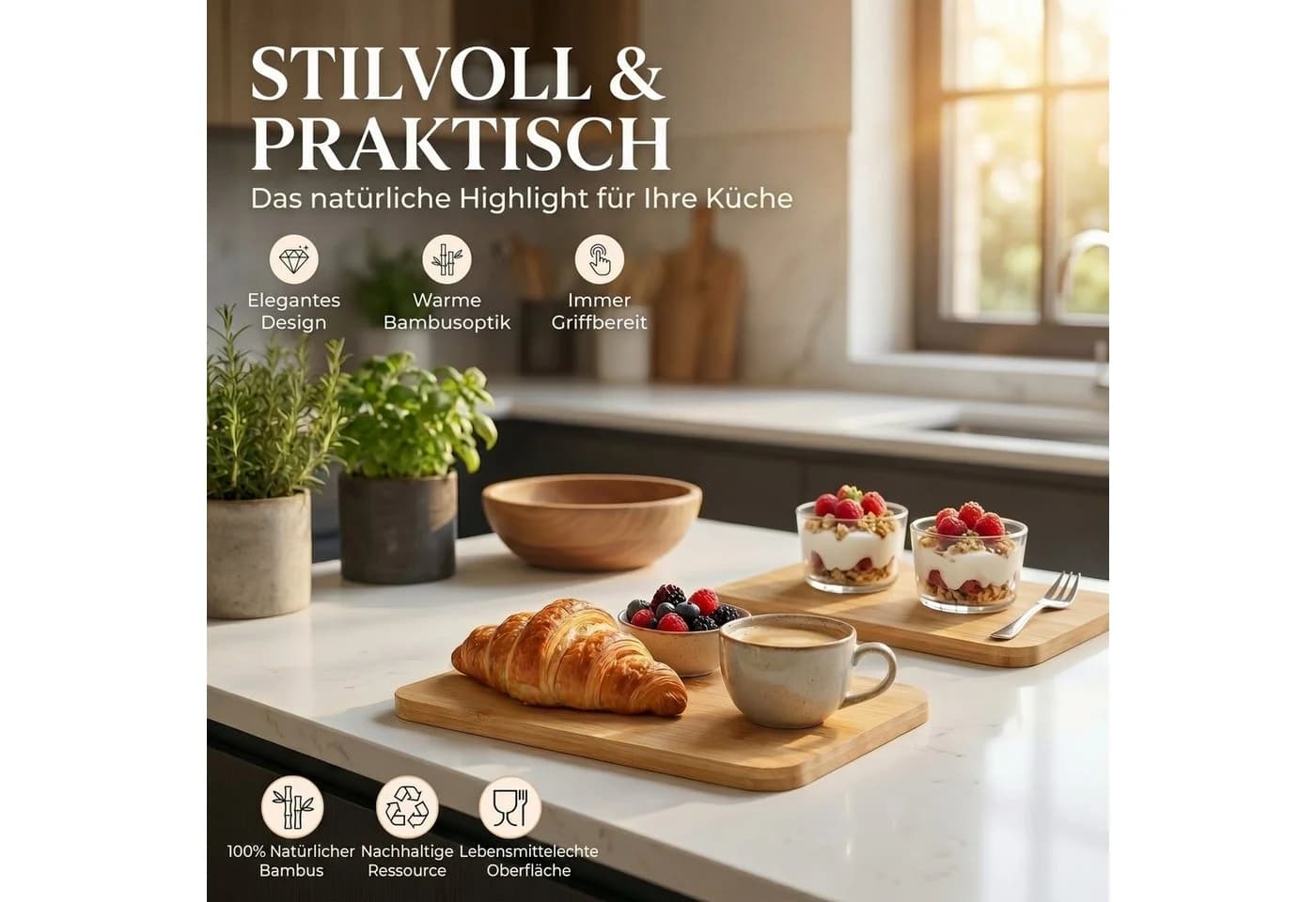 Dimono Schneidebrett Set 6-teilig Bambus Servierbretter - Bild 3