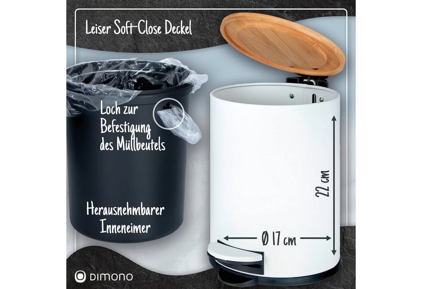 Dimono Treteimer 3L & 5L mit Fußpedal und Deckel Weiß - Bild 4