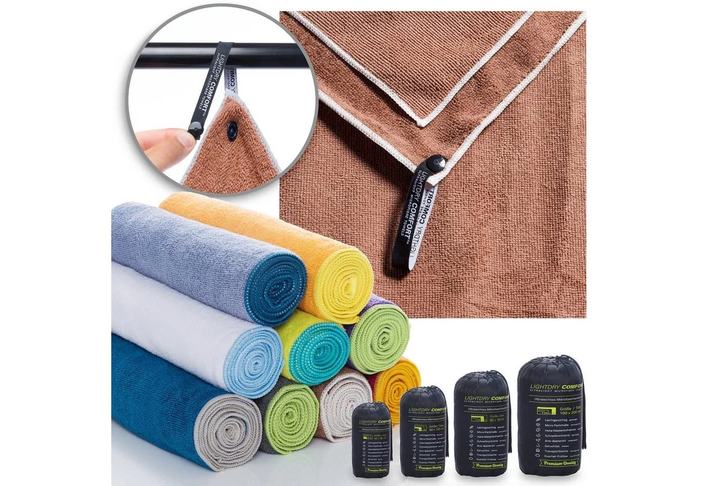 LightDry Reisehandtuch Braun Mikrofaser Leichtes Sport- und Strandhandtuch