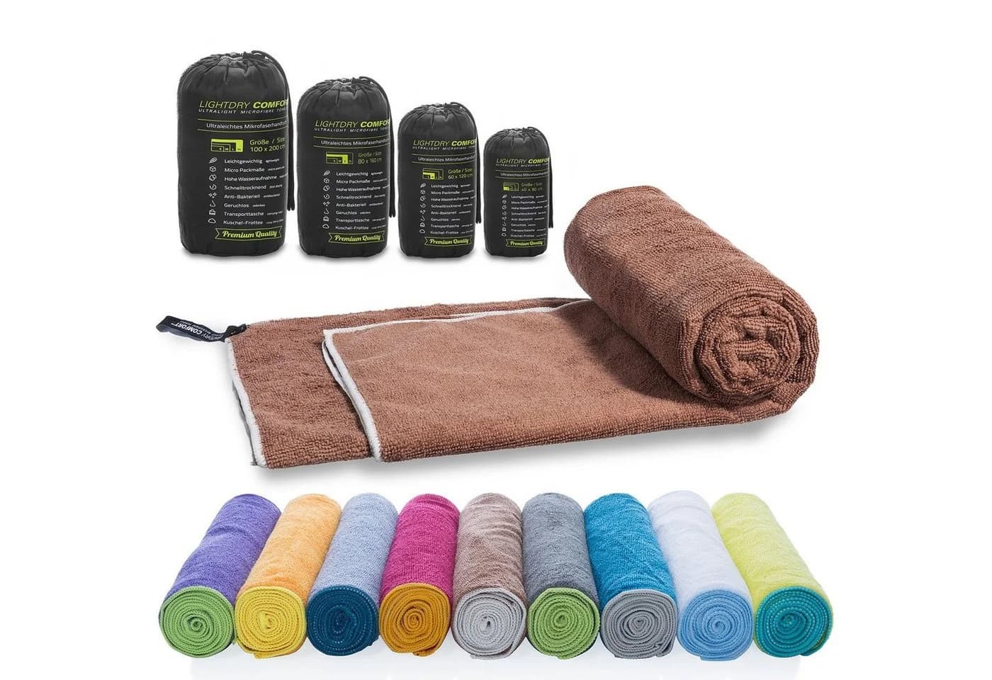 LightDry Reisehandtuch Braun Mikrofaser Leichtes Sport- und Strandhandtuch - Bild 2