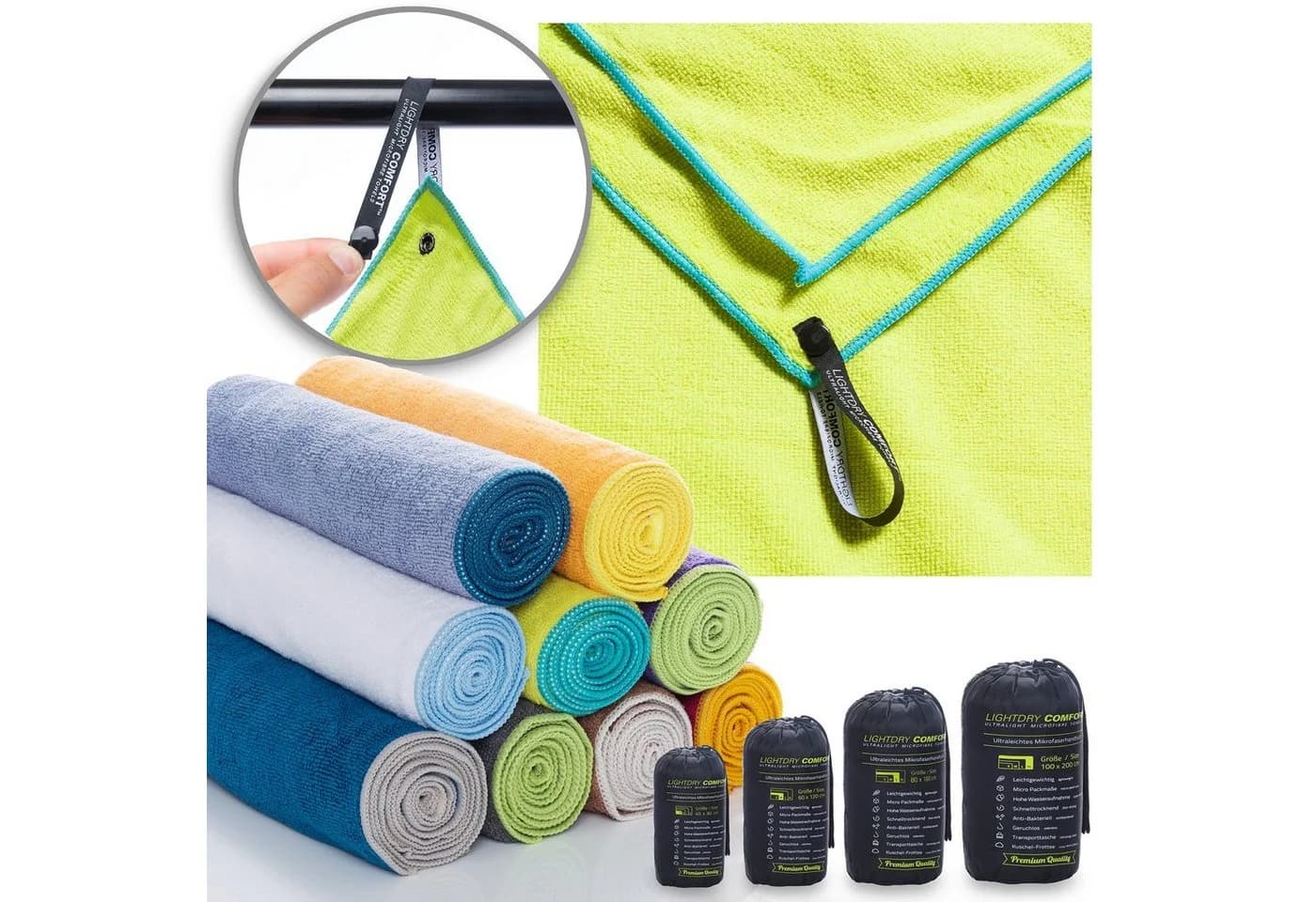 LightDry Reisehandtuch Grün Mikrofaser Leichtes Sport- und Strandhandtuch