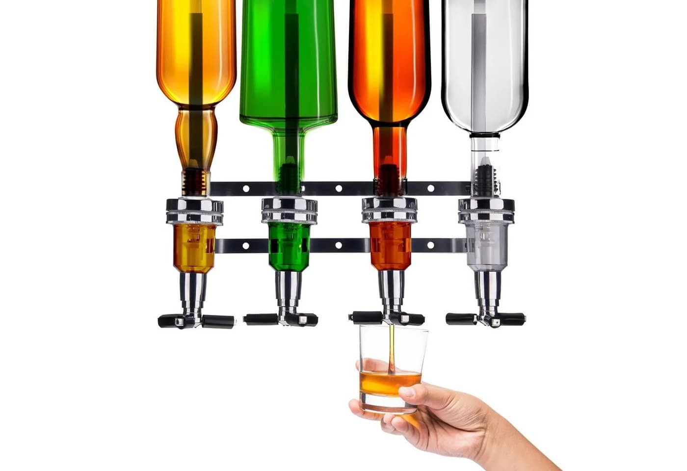 Goods+Gadgets Wandmontierter Flaschenhalter mit 4cl-Spirituosenspender Schwarz