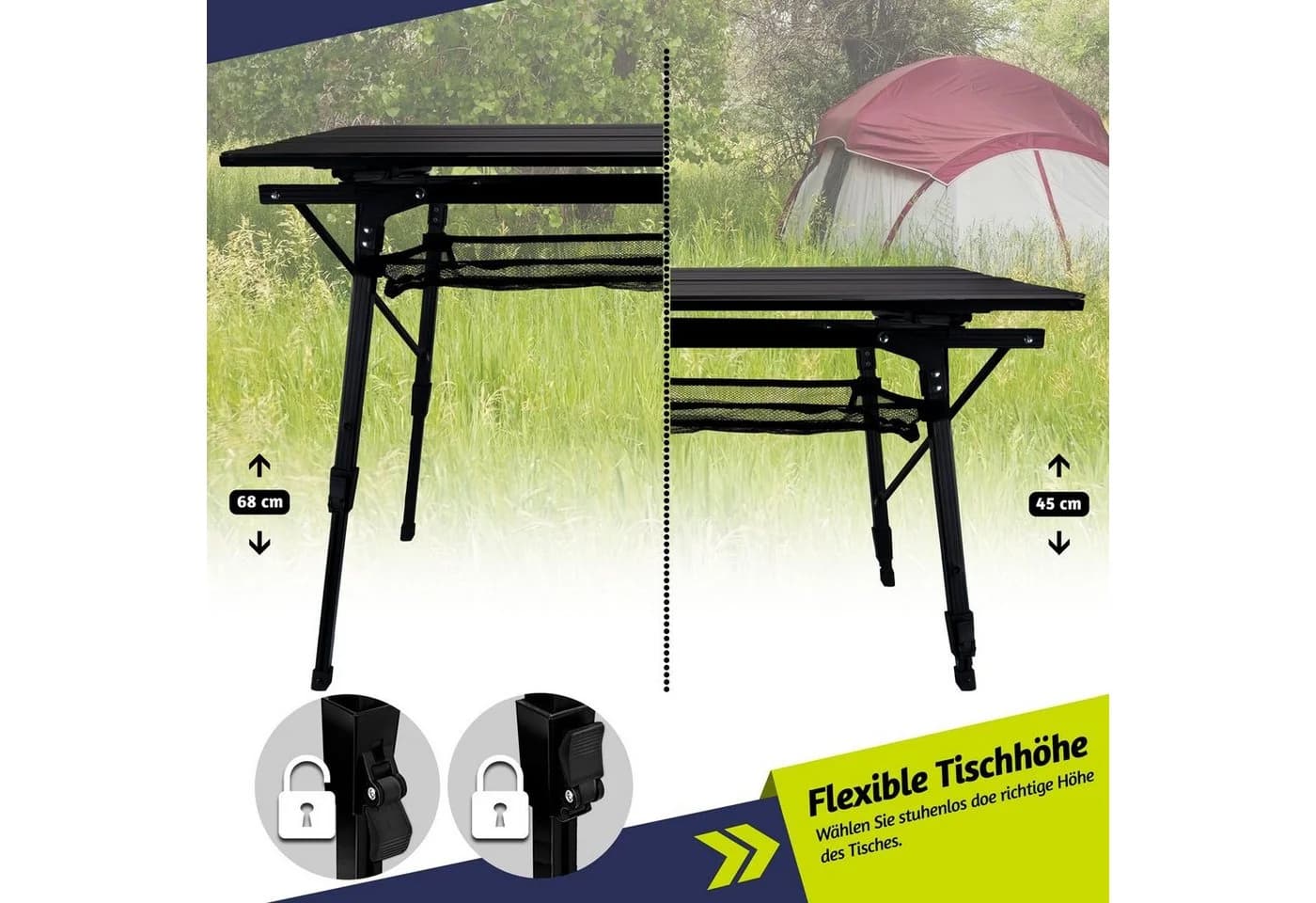 Goods+Gadgets Campingtisch Aluminium – Leicht, faltbar & wetterfest