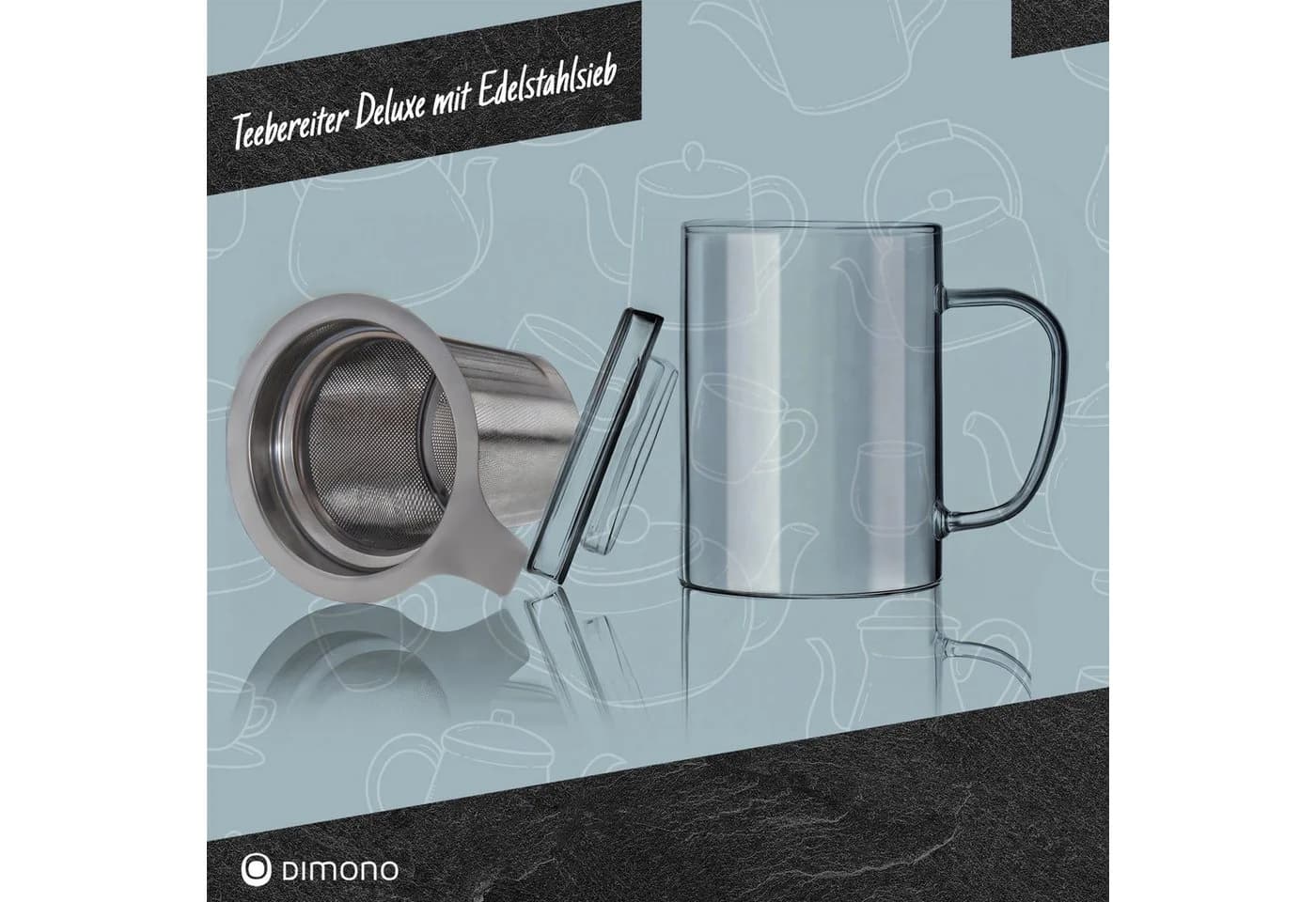 Dimono Teeglas 450 ml mit Sieb & Deckel – Glas Teebereiter Deluxe - Bild 4