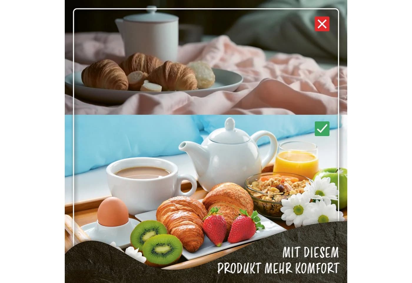 DIMONO Bambus Bett Tablett – Klappbares Frühstücks- & Serviertablett mit Beinen - Bild 3