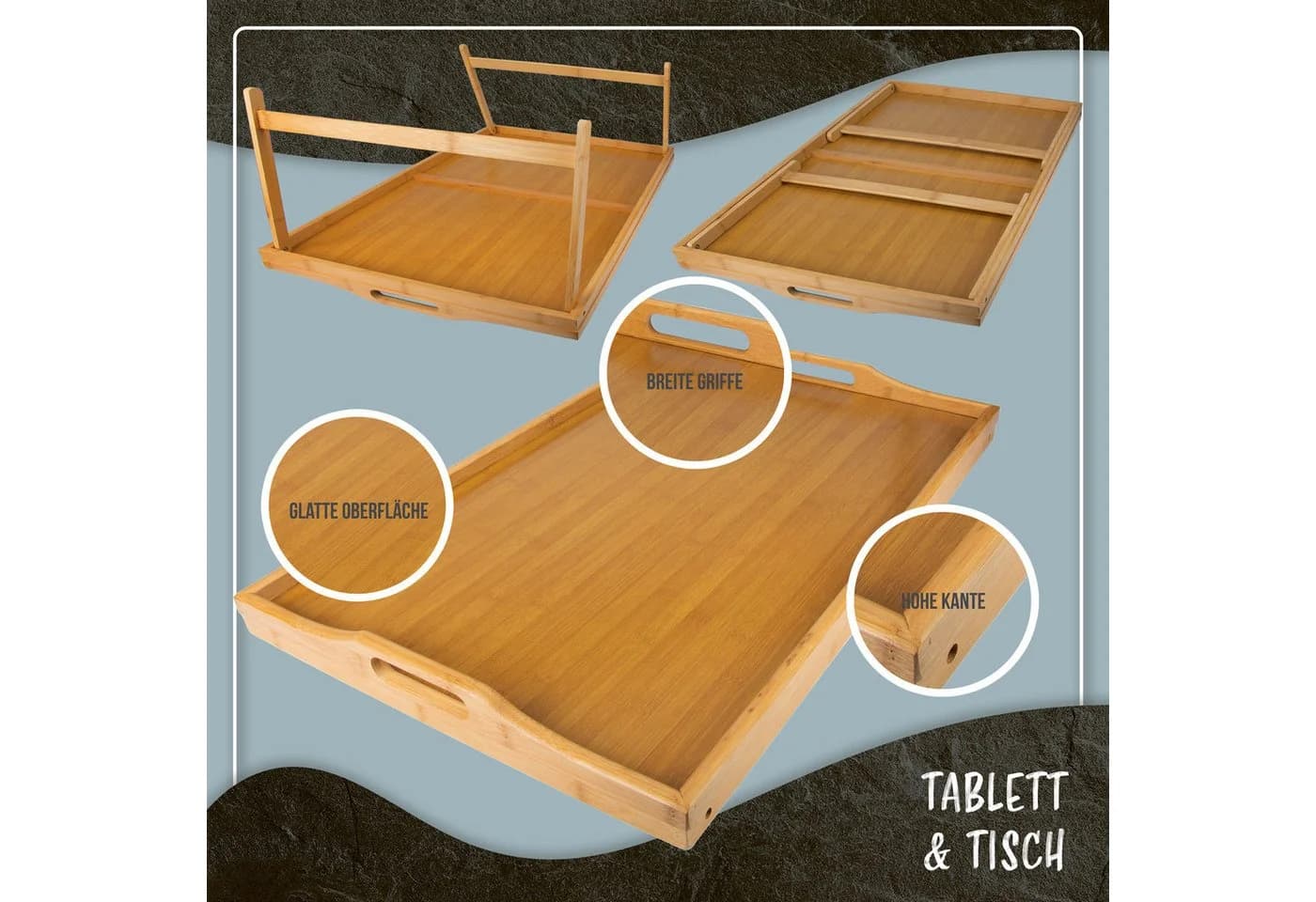 DIMONO Bambus Bett Tablett – Klappbares Frühstücks- & Serviertablett mit Beinen - Bild 4