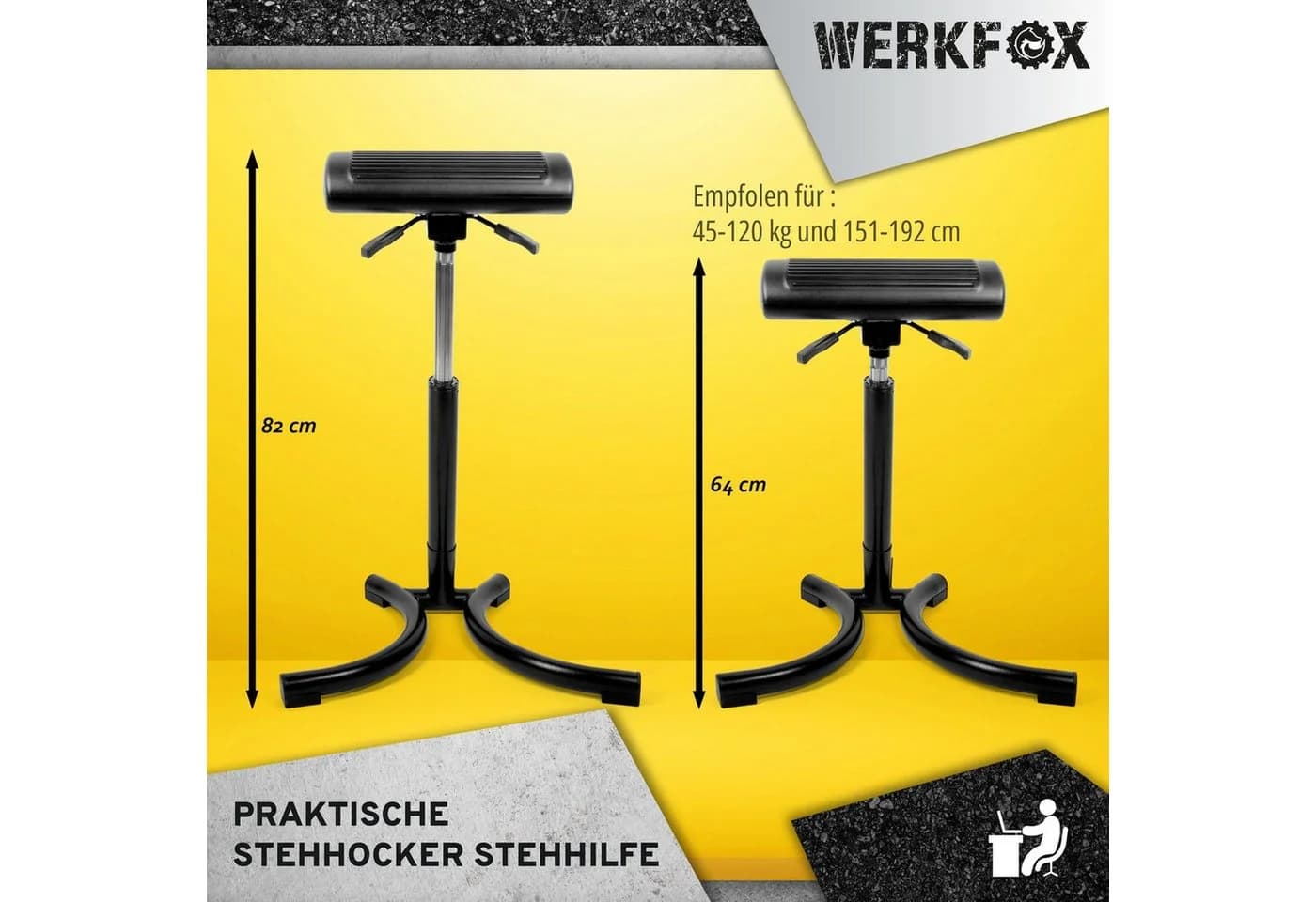Werkfox Ergonomischer Stehhocker Schwarz Höhenverstellbar - Bild 4
