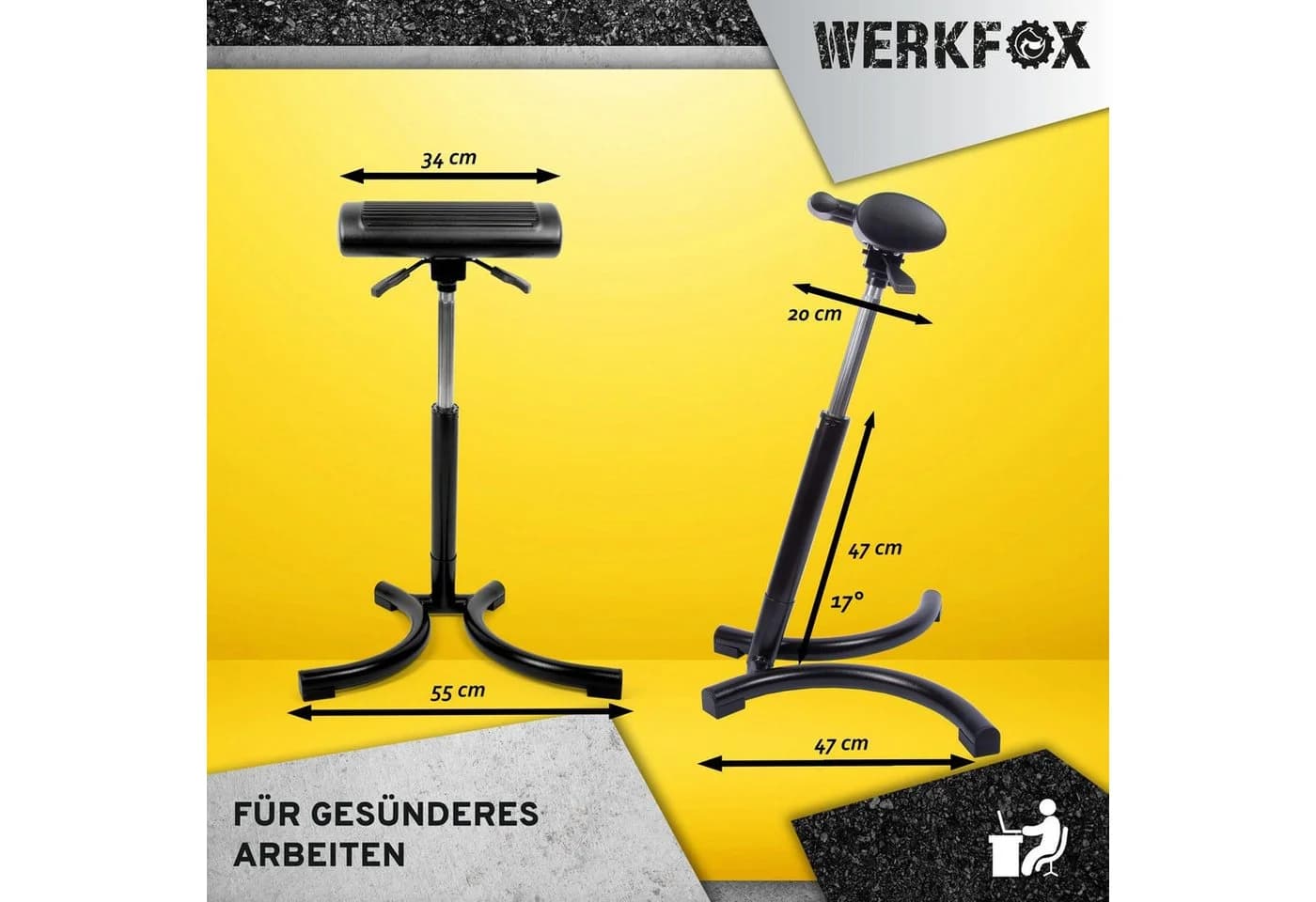 Werkfox Ergonomischer Stehhocker Schwarz Höhenverstellbar - Bild 5