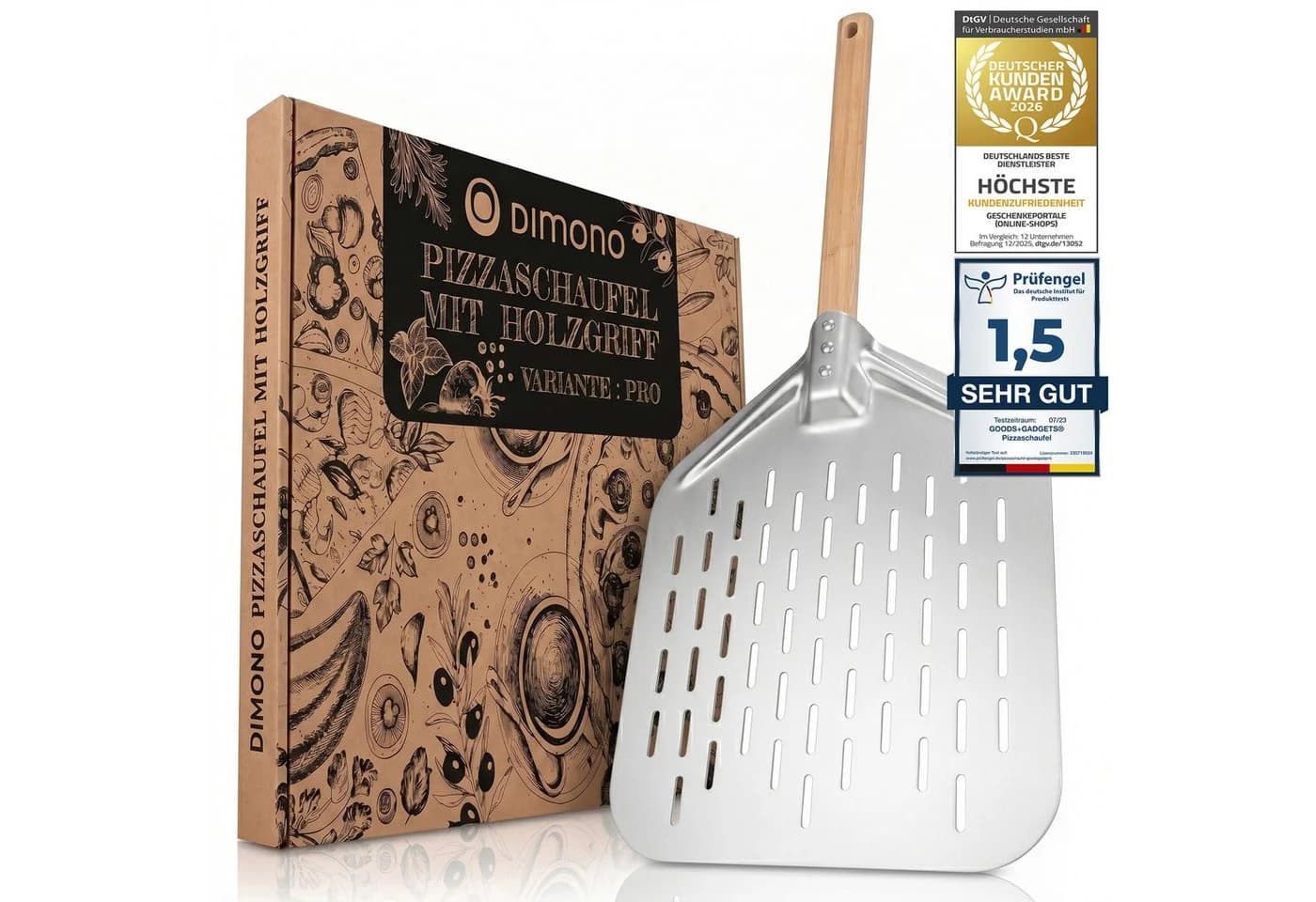DIMONO Pizzaschieber XXL mit Holzgriff - Antihaft Metall Pizzaheber - Bild 2