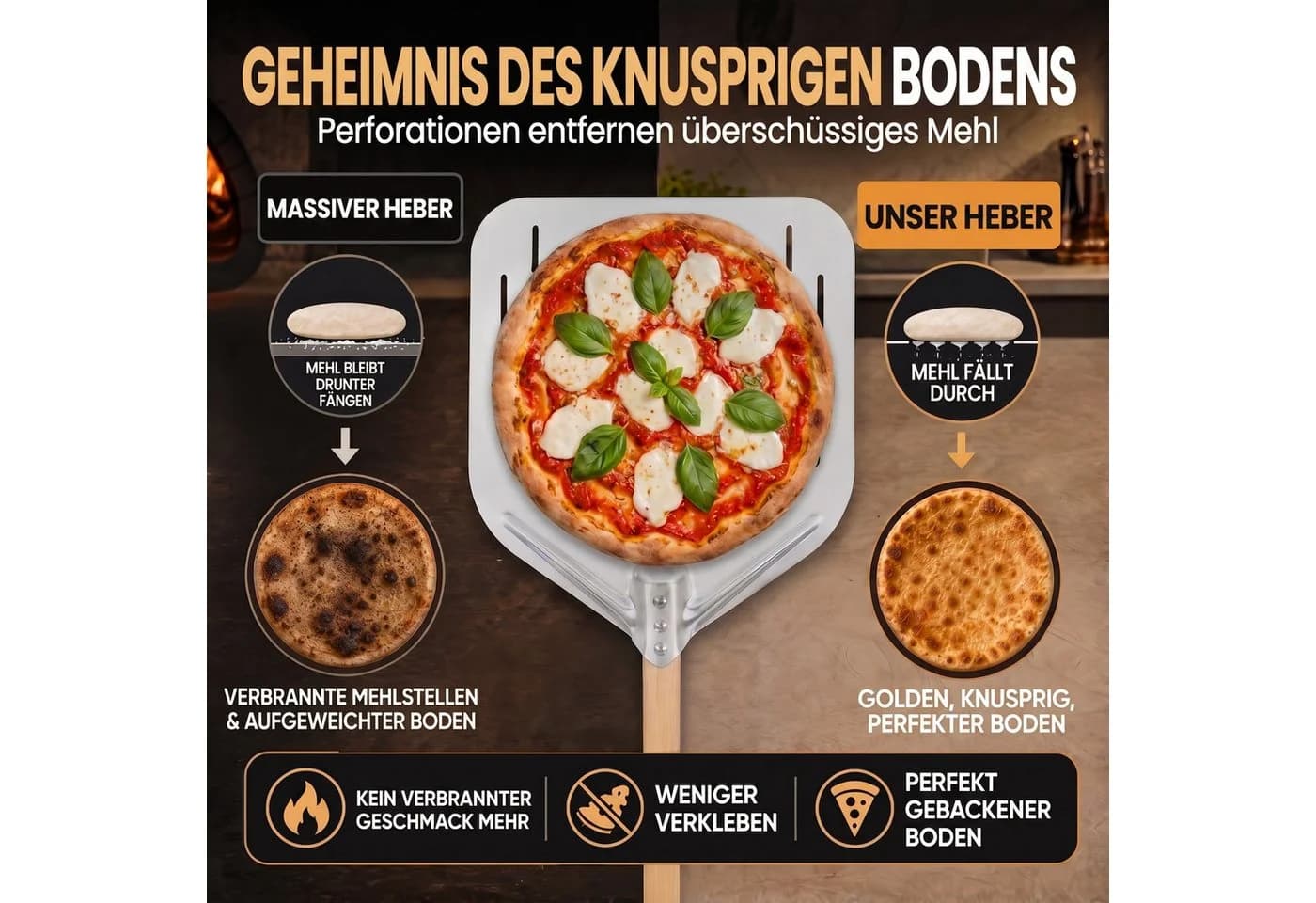 DIMONO Pizzaschieber XXL mit Holzgriff - Antihaft Metall Pizzaheber - Bild 3