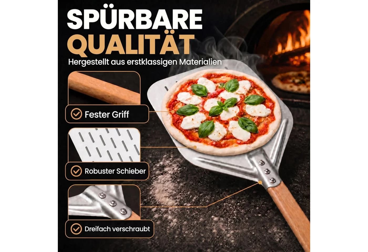 DIMONO Pizzaschieber XXL mit Holzgriff - Antihaft Metall Pizzaheber - Bild 4