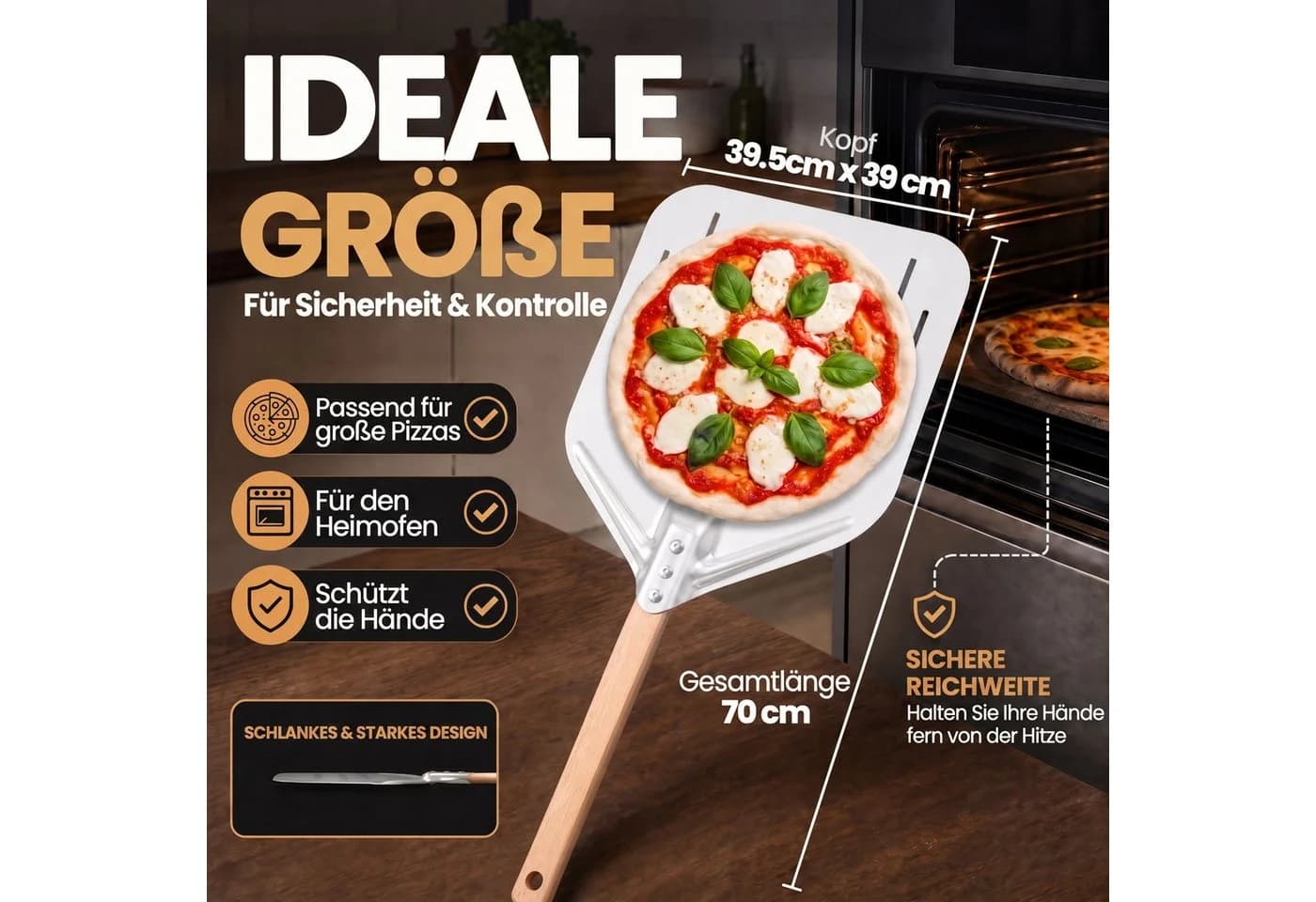 DIMONO Pizzaschieber XXL mit Holzgriff - Antihaft Metall Pizzaheber - Bild 5
