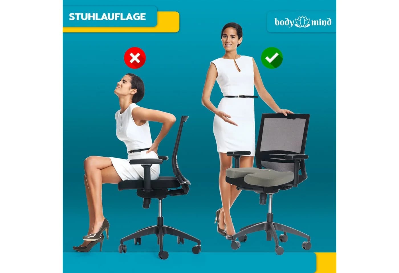 Body & Mind Sitzkissen Orthopädisches Keilkissen Grau Memory Foam - Bild 5