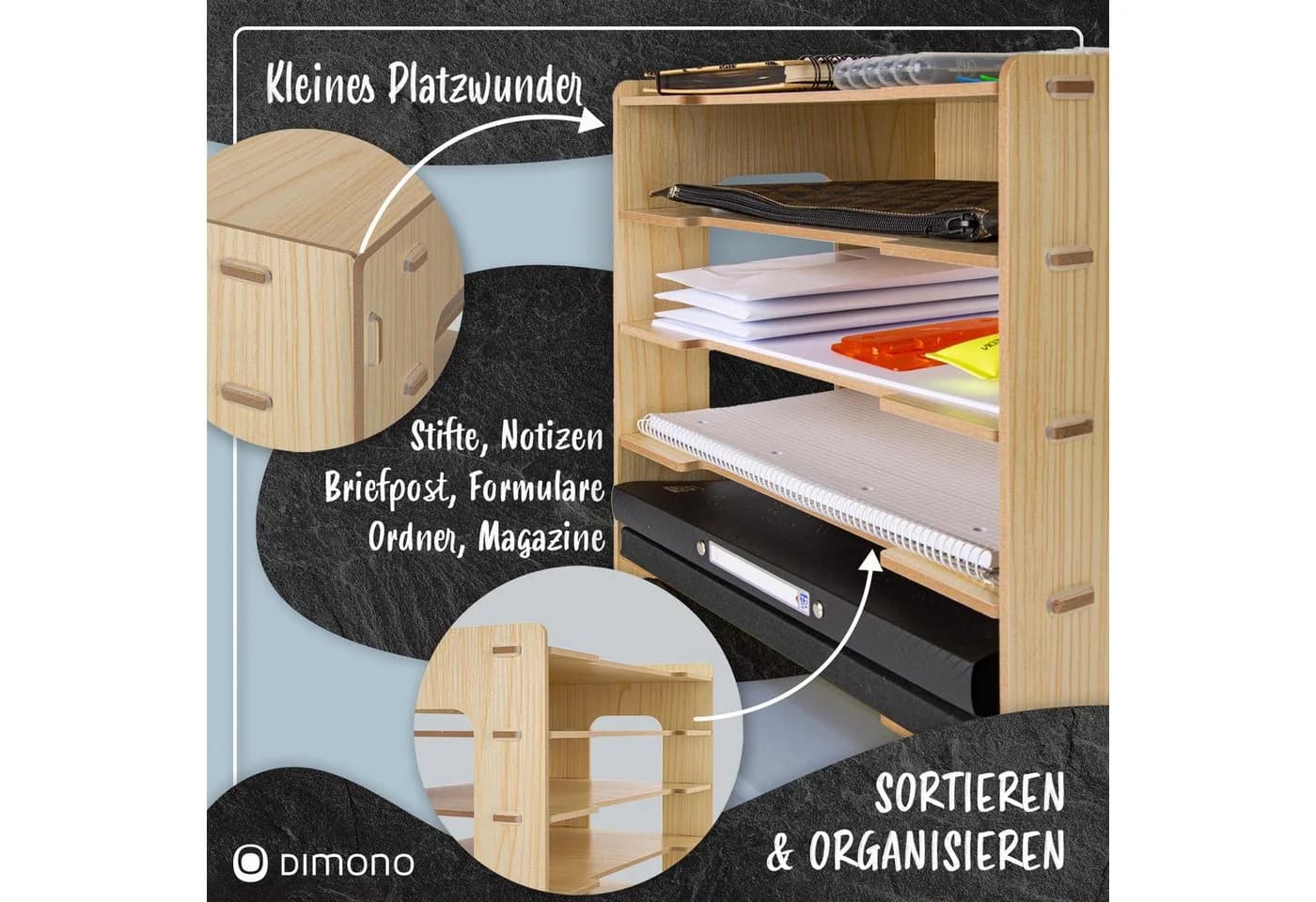 Dimono Dokumentenhalter Bambus Faltbar 5 Fächer Büro Organizer