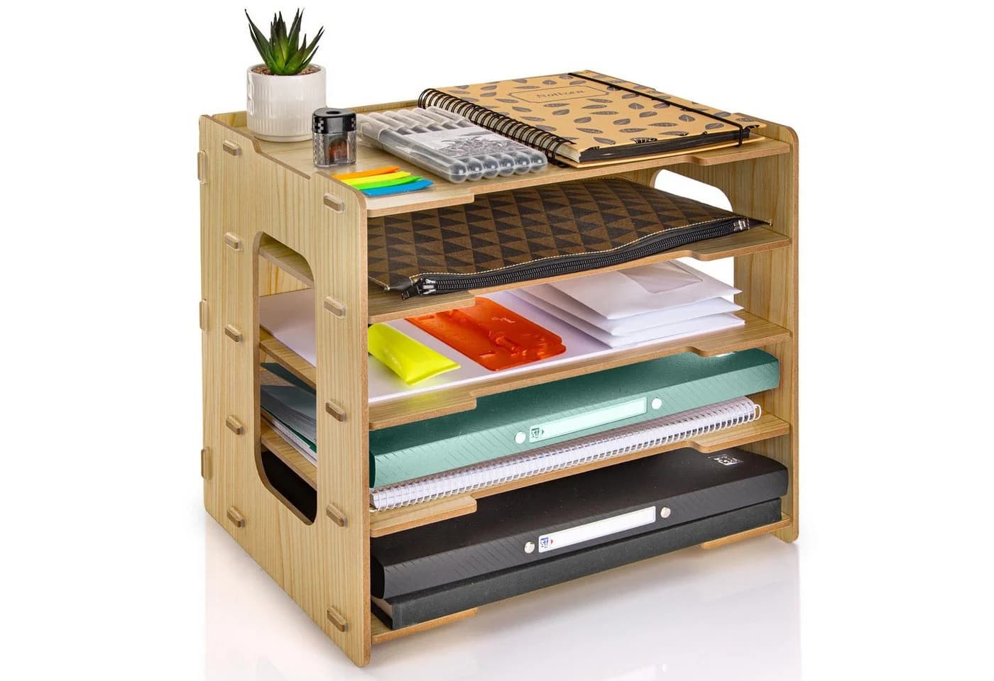 Dimono Dokumentenhalter Bambus Faltbar 5 Fächer Büro Organizer - Bild 2
