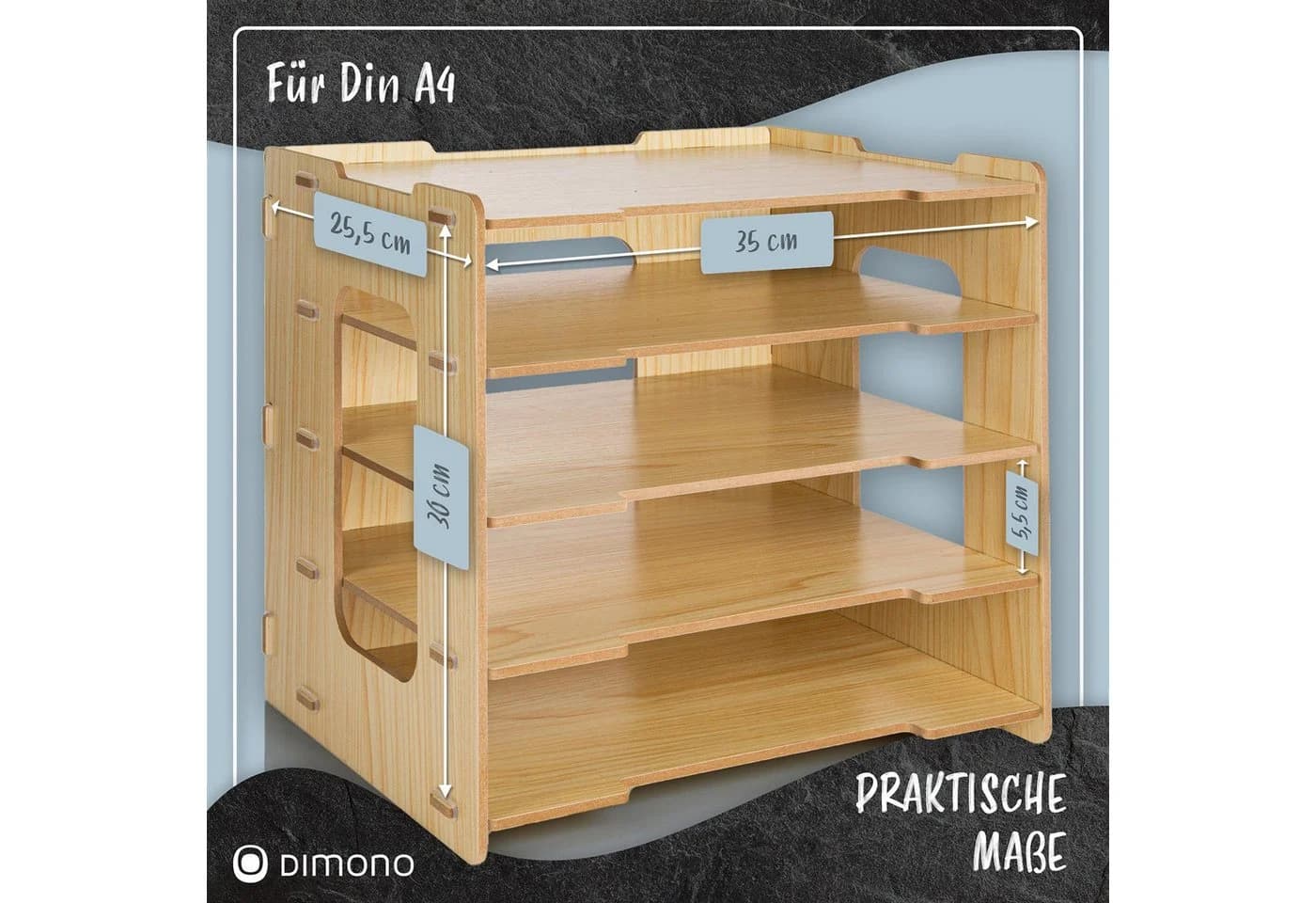 Dimono Dokumentenhalter Bambus Faltbar 5 Fächer Büro Organizer - Bild 4
