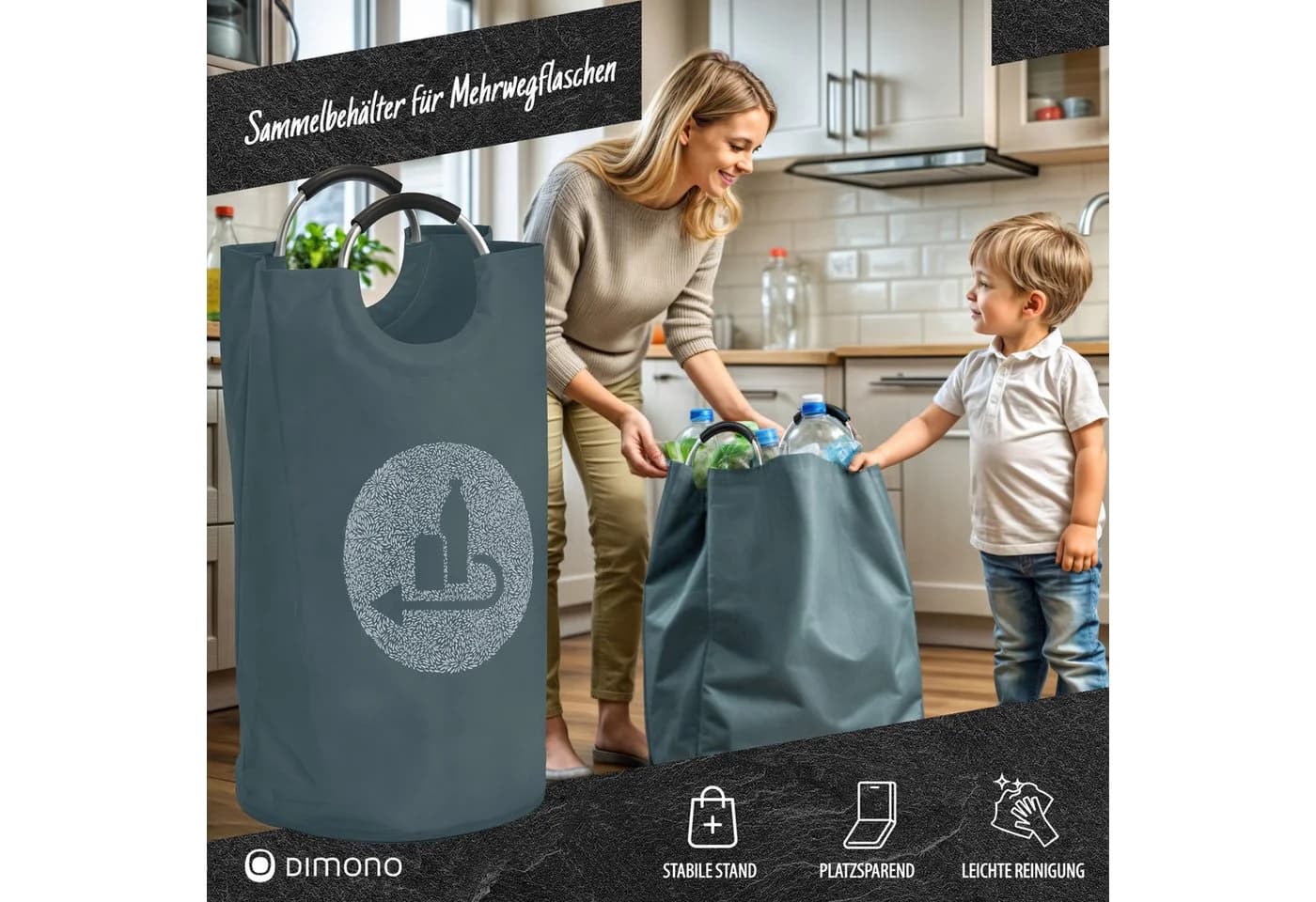 Dimono Flaschensammler 70L Faltbar Grau Polyester - Bild 4