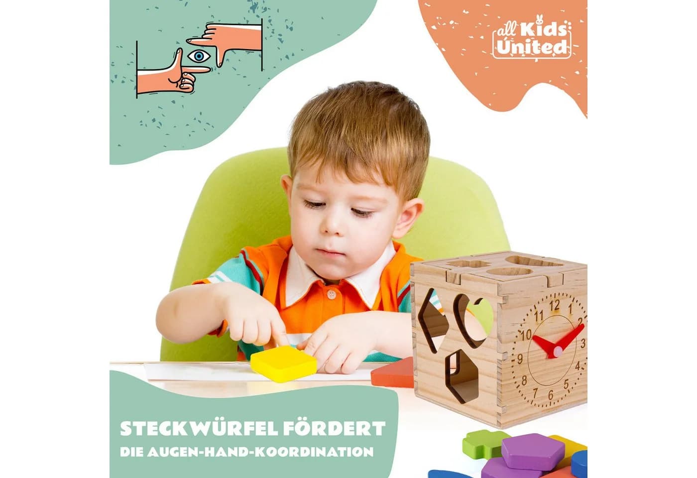 All Kids United Steckspielzeug Holz 13-tlg. Lernwürfel Puzzlebox für Kleinkinder - Bild 4