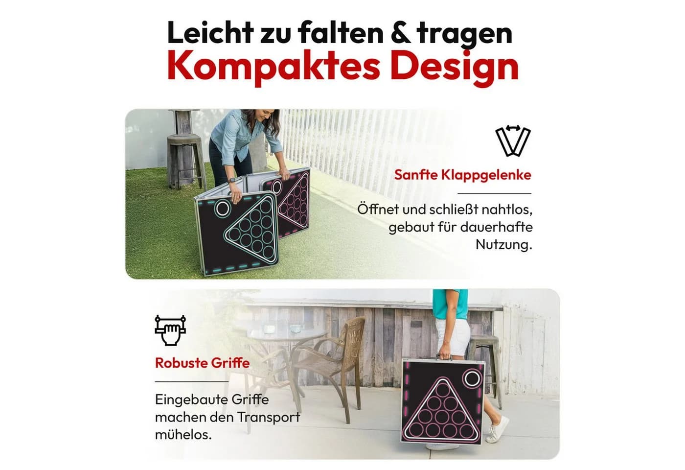 Goods+Gadgets Klappbarer Beer Pong Tisch, 240x55 cm, Aluminium - Bild 3
