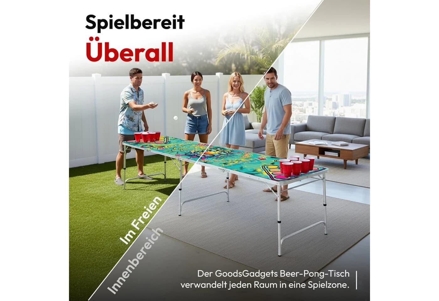 Goods+Gadgets Klappbarer Beer Pong Tisch, Aluminium, 240x55 cm - Bild 4