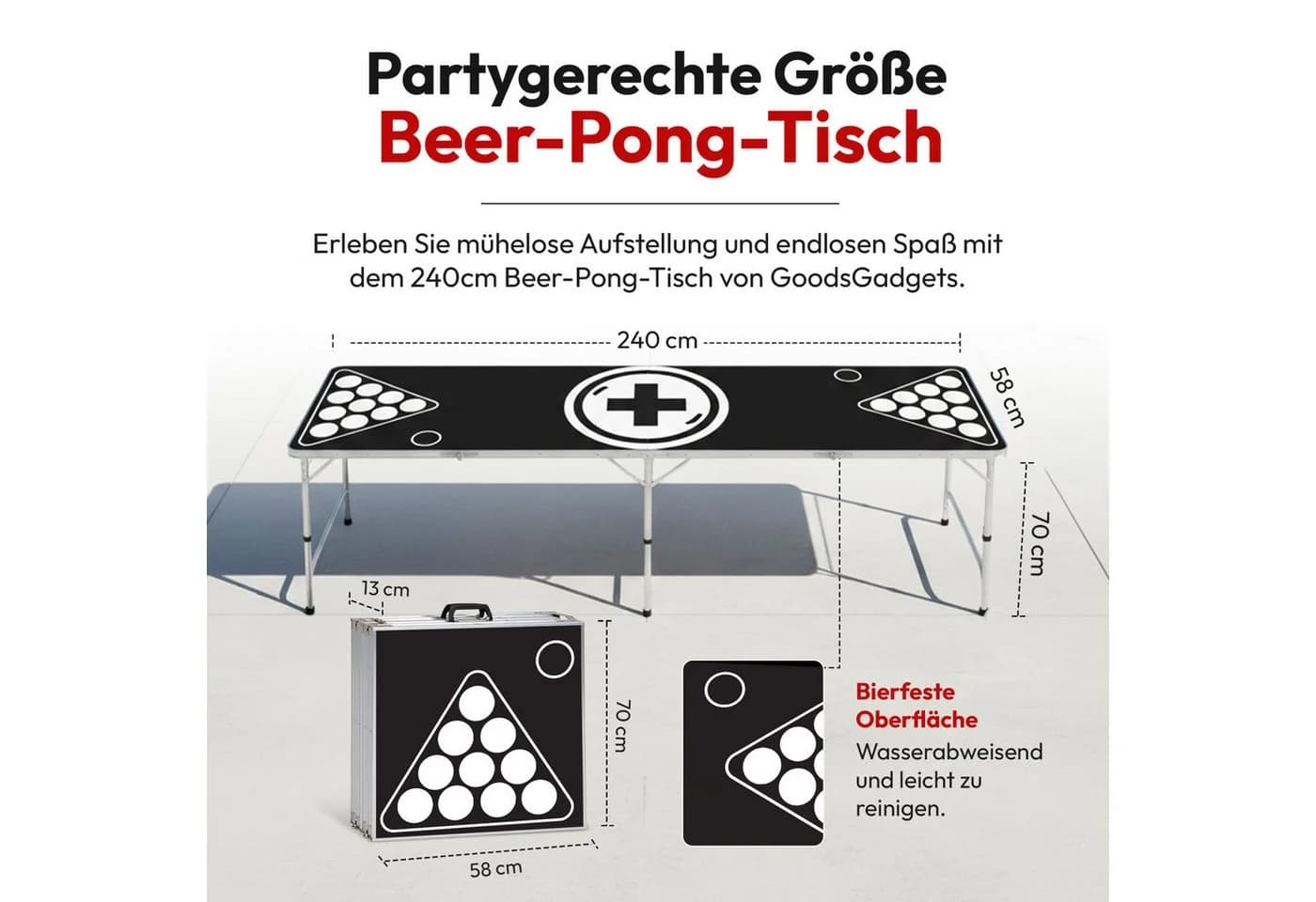 Goods+Gadgets Klappbarer Beer Pong Tisch, Höhe verstellbar, Kratzfest, Perfekt für jede Party - Bild 5