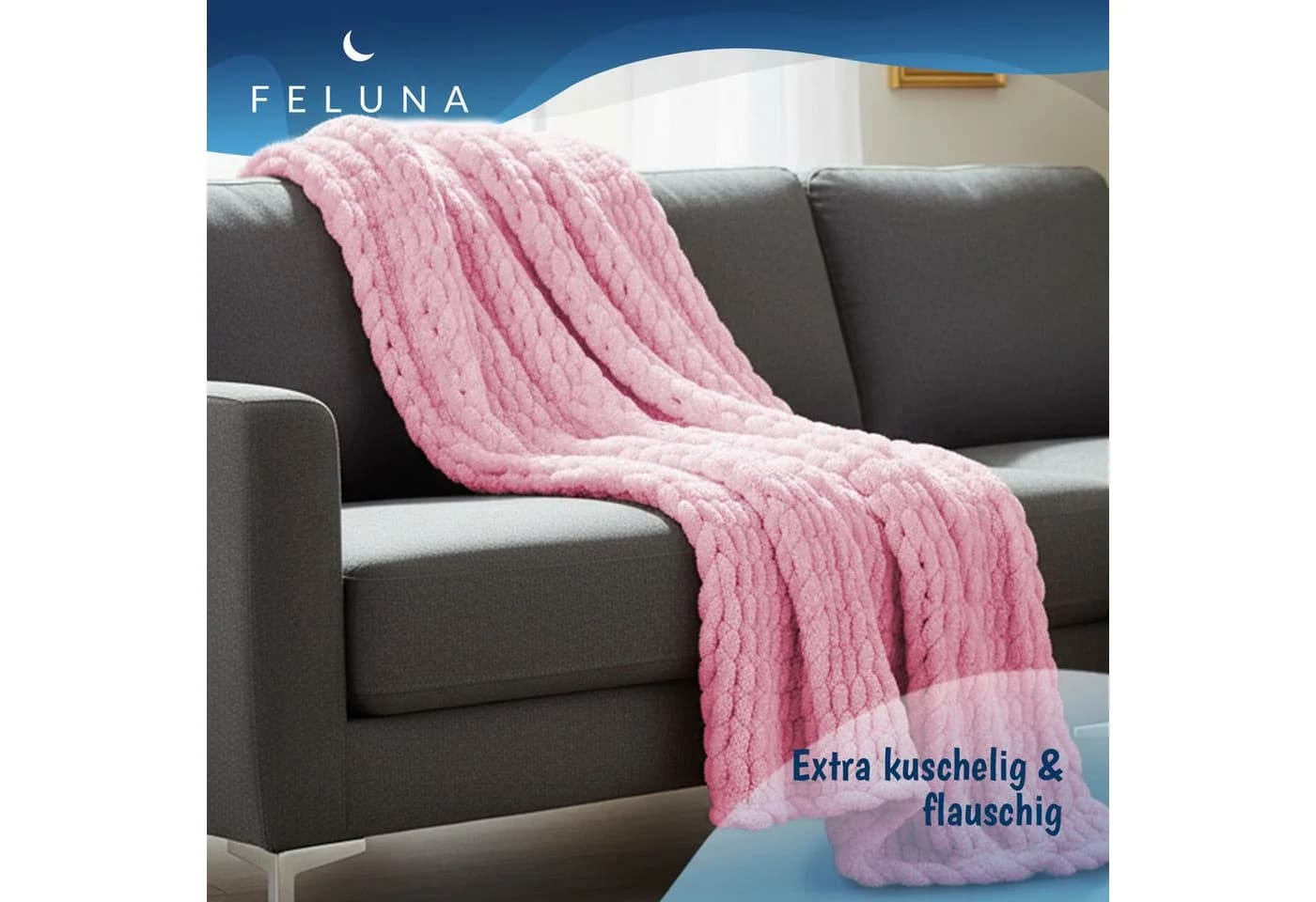 Feluna Wohndecke Grobmaschig Rosa Flauschig Kuscheldecke
