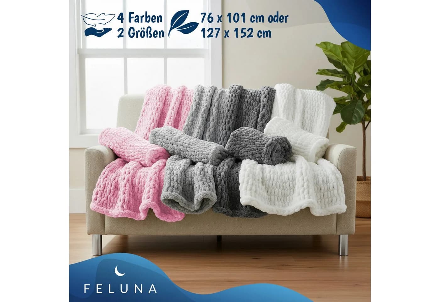 Feluna Wohndecke Grobmaschig Rosa Flauschig Kuscheldecke - Bild 5