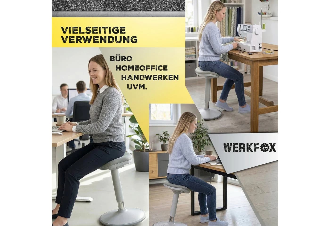 Werkfox Hocker Wackelhocker mit Schwingeffekt Grau - Bild 5