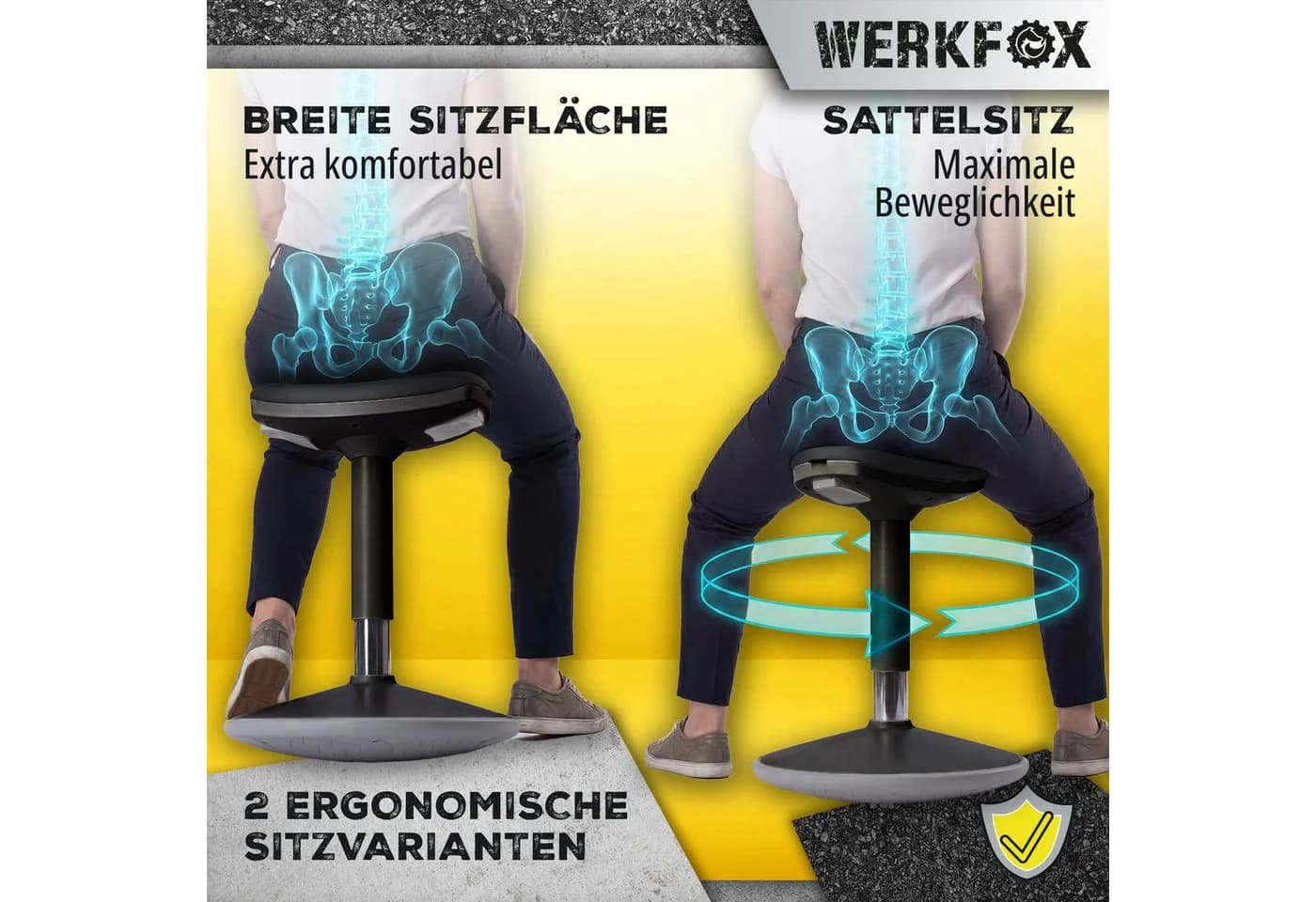 Werkfox Hocker Wackelhocker mit Schwingeffekt Schwarz Rutschfest - Bild 4