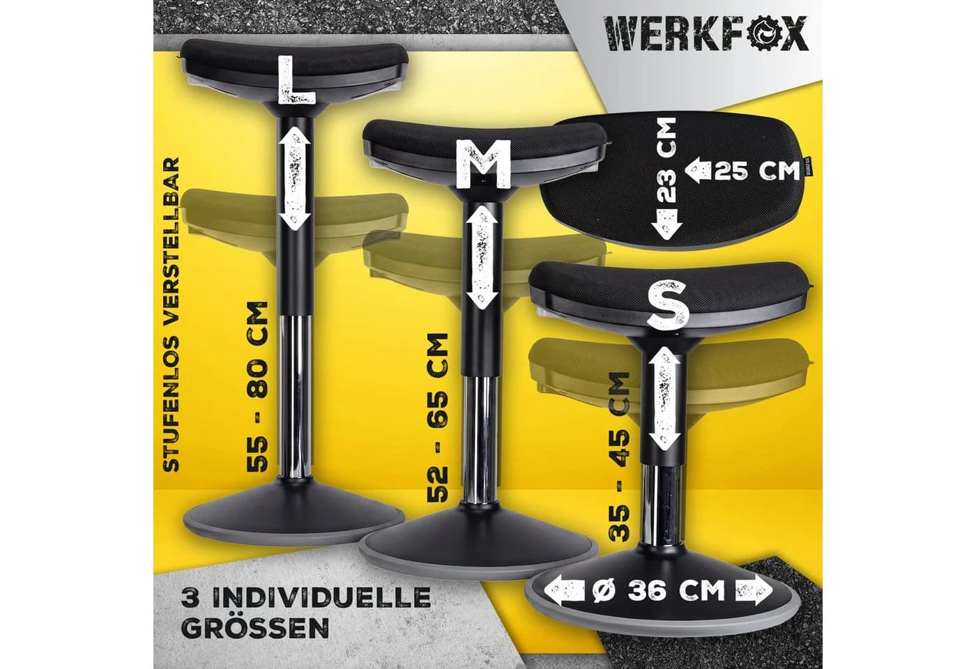 Werkfox Hocker Wackelhocker mit Schwingeffekt Schwarz Rutschfest - Bild 5