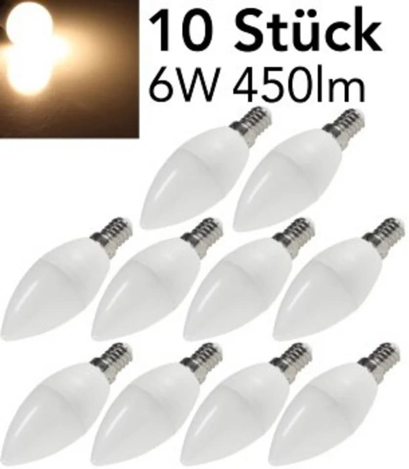 ChiliTec LED-Leuchtmittel E14 6W 450lm Kerze Warmweiß 3000K 10er Pack
