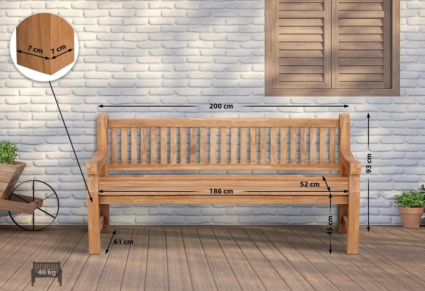 CLP Gartenbank Jackson V2 Teakholz mit Armlehnen
