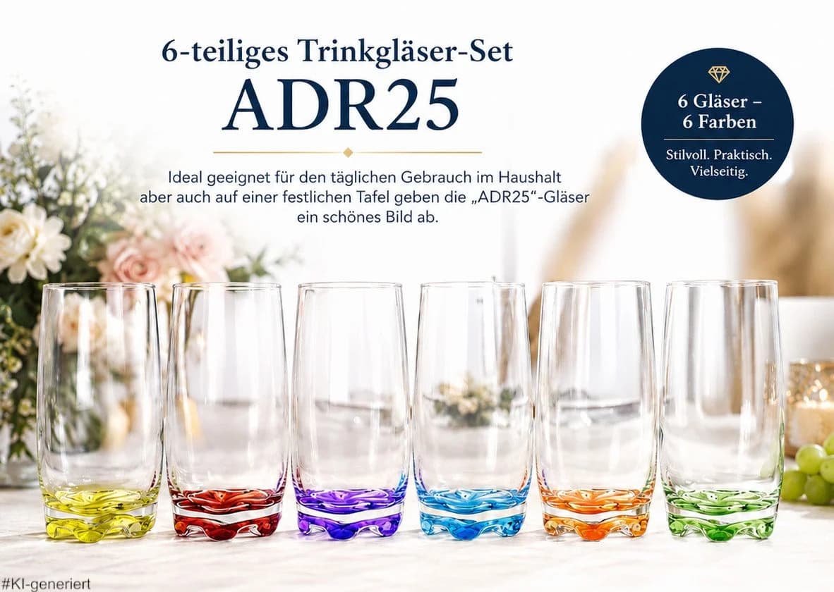 LAV Gläser-Set 6-tlg. Trinkgläser bunt mit gewelltem Boden - Bild 2