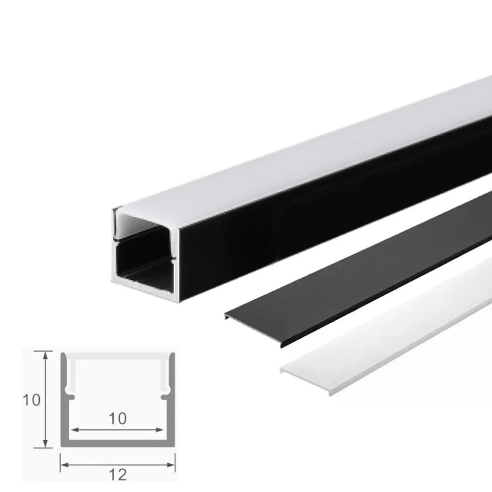 ENERGMiX LED Aluprofil Schwarz 1m U-Profil mit Abdeckungen