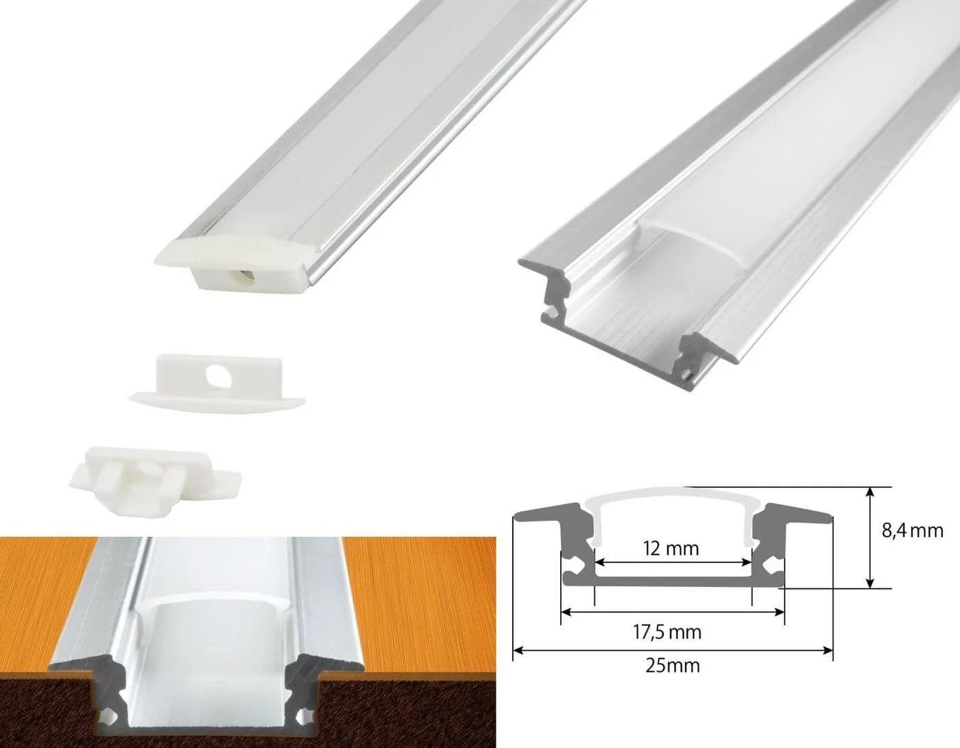 ENERGMiX LED-Stripe-Profil 2m Alu Schiene mit opaler Abdeckung - Bild 4