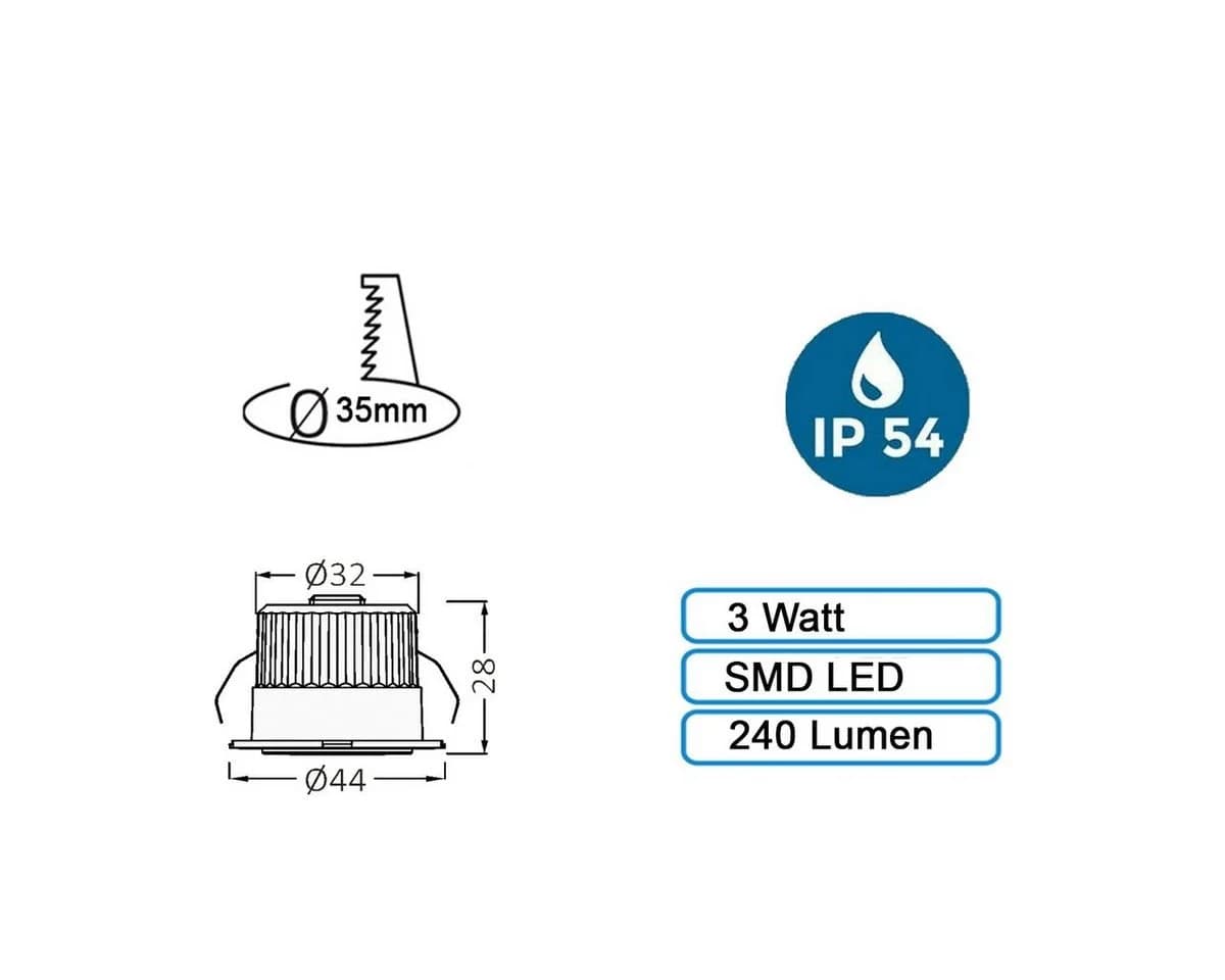 Braytron LED Einbaustrahler 3W Warmweiß IP54 Aluminium - Bild 4