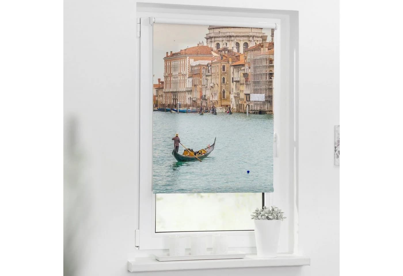 LICHTBLICK Seitenzugrollo Klemmfix Venedig Motiv Blau/Weiß - Bild 2
