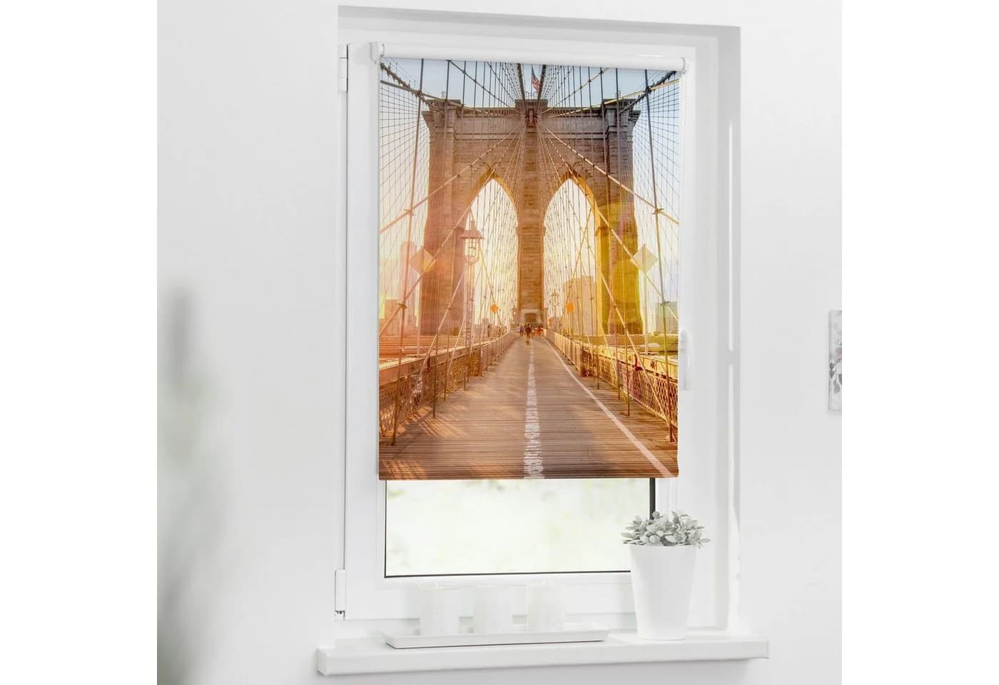 LICHTBLICK ORIGINAL Seitenzugrollo Klemmfix Brooklyn Bridge Motiv Orange Weiß - Bild 2