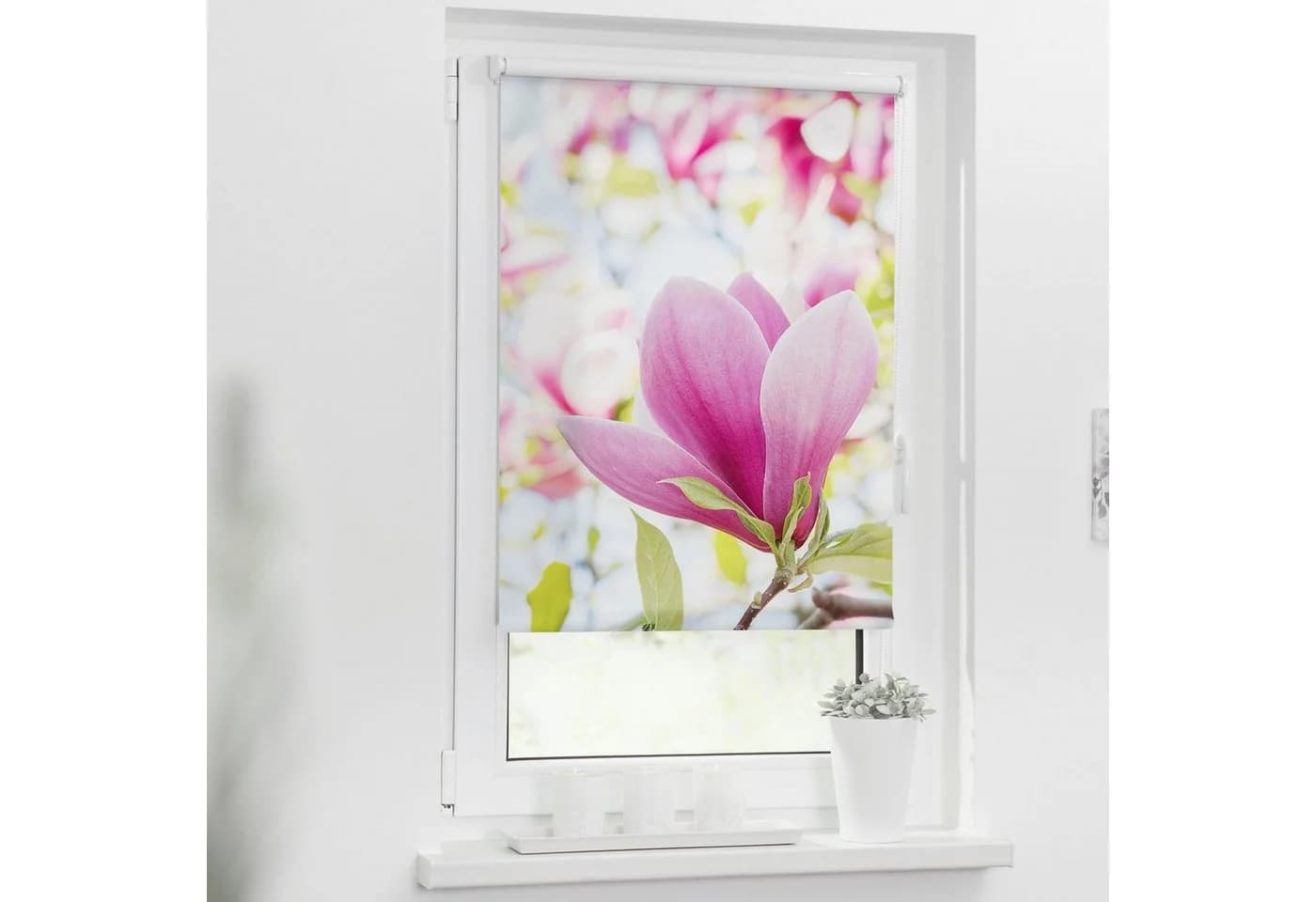 LICHTBLICK ORIGINAL Seitenzugrollo Klemmfix Magnolie Rosa Weiß - Bild 2