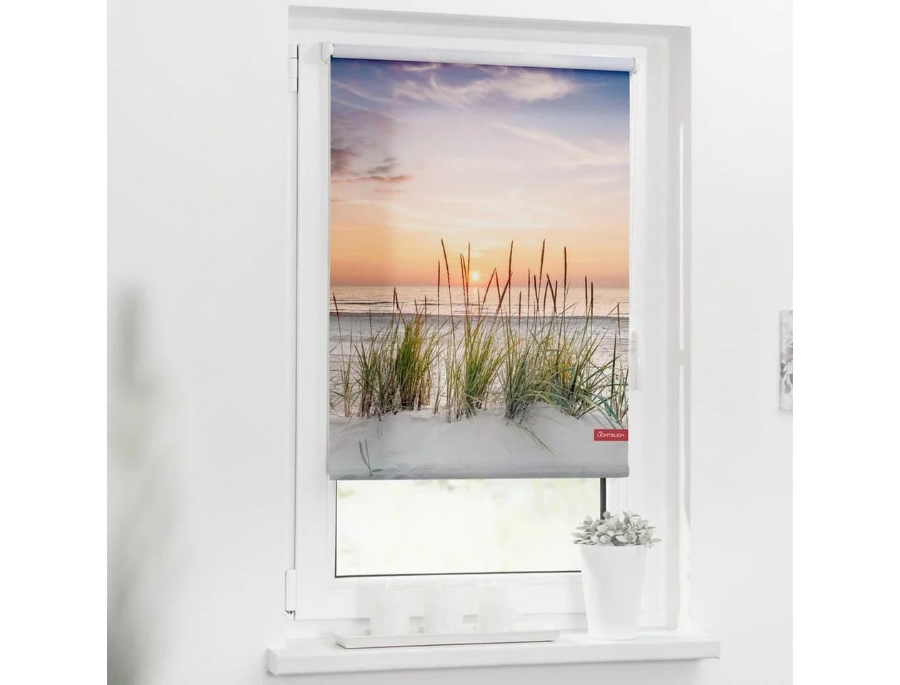LICHTBLICK ORIGINAL Seitenzugrollo Nordseestrand Klemmfix Rot/Weiß - Bild 2
