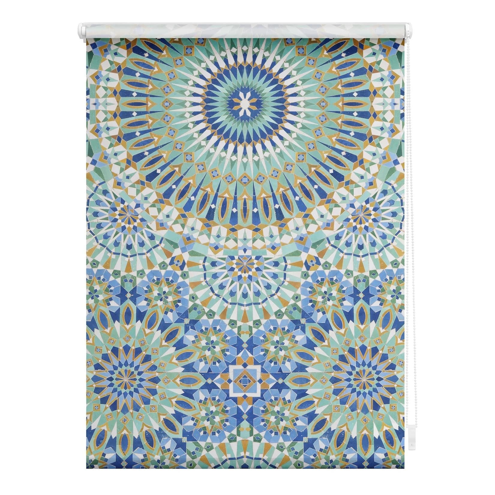 LICHTBLICK ORIGINAL Seitenzugrollo Orientalisch Klemmfix Blau Grün Weiß