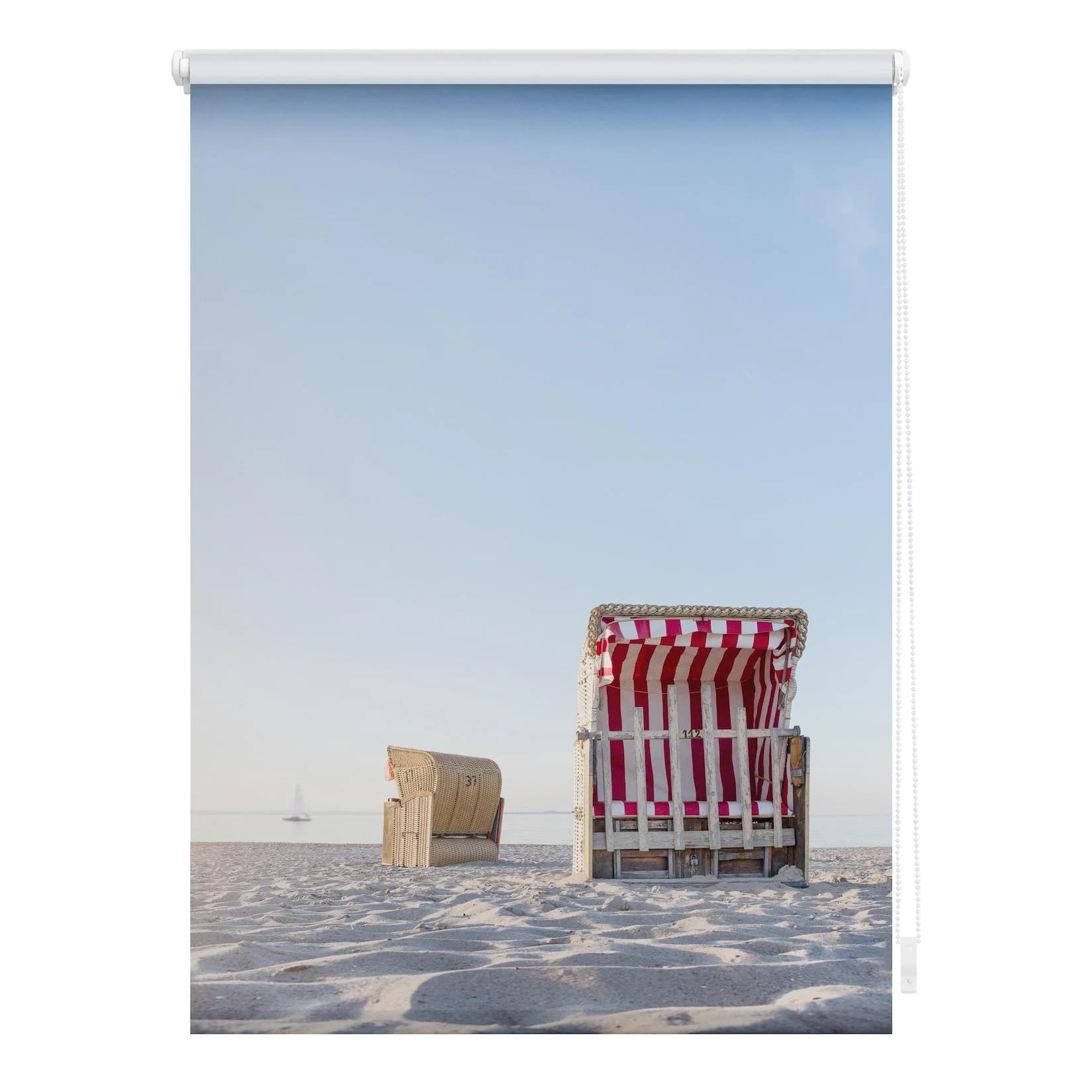LICHTBLICK Seitenzugrollo Strandkorb Motiv Blau Beige Klemmfix