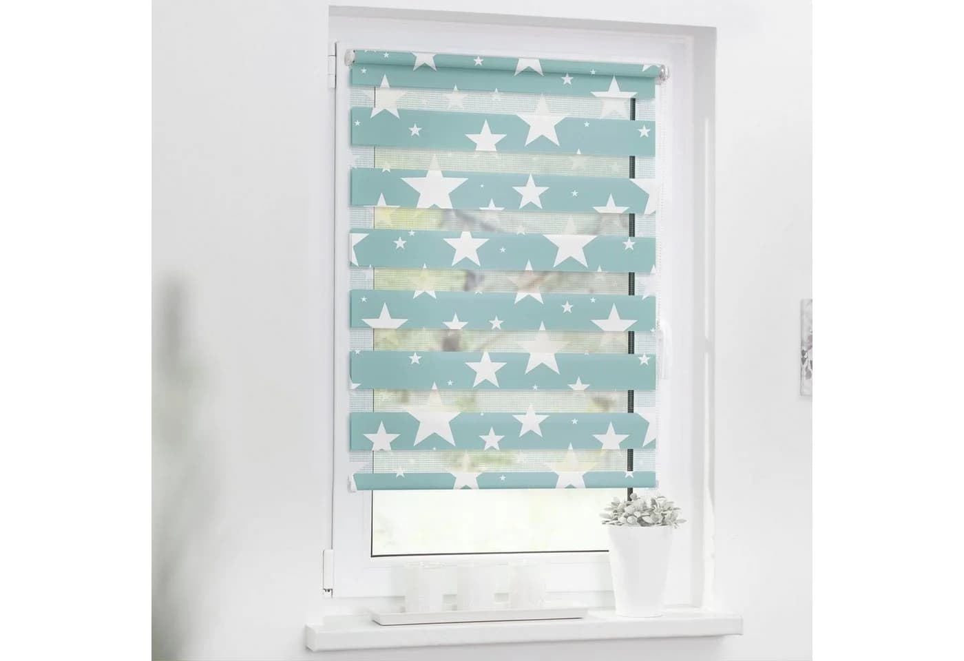 LICHTBLICK ORIGINAL Duo Rollo Motiv Sterne Blau Klemmfix - Bild 2