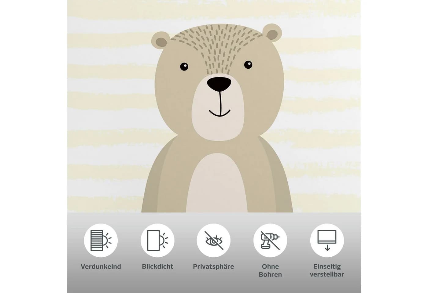 Lüttenhütt Seitenzugrollo Bär Beige Weiß Verdunkelnd Klemmfix - Bild 3