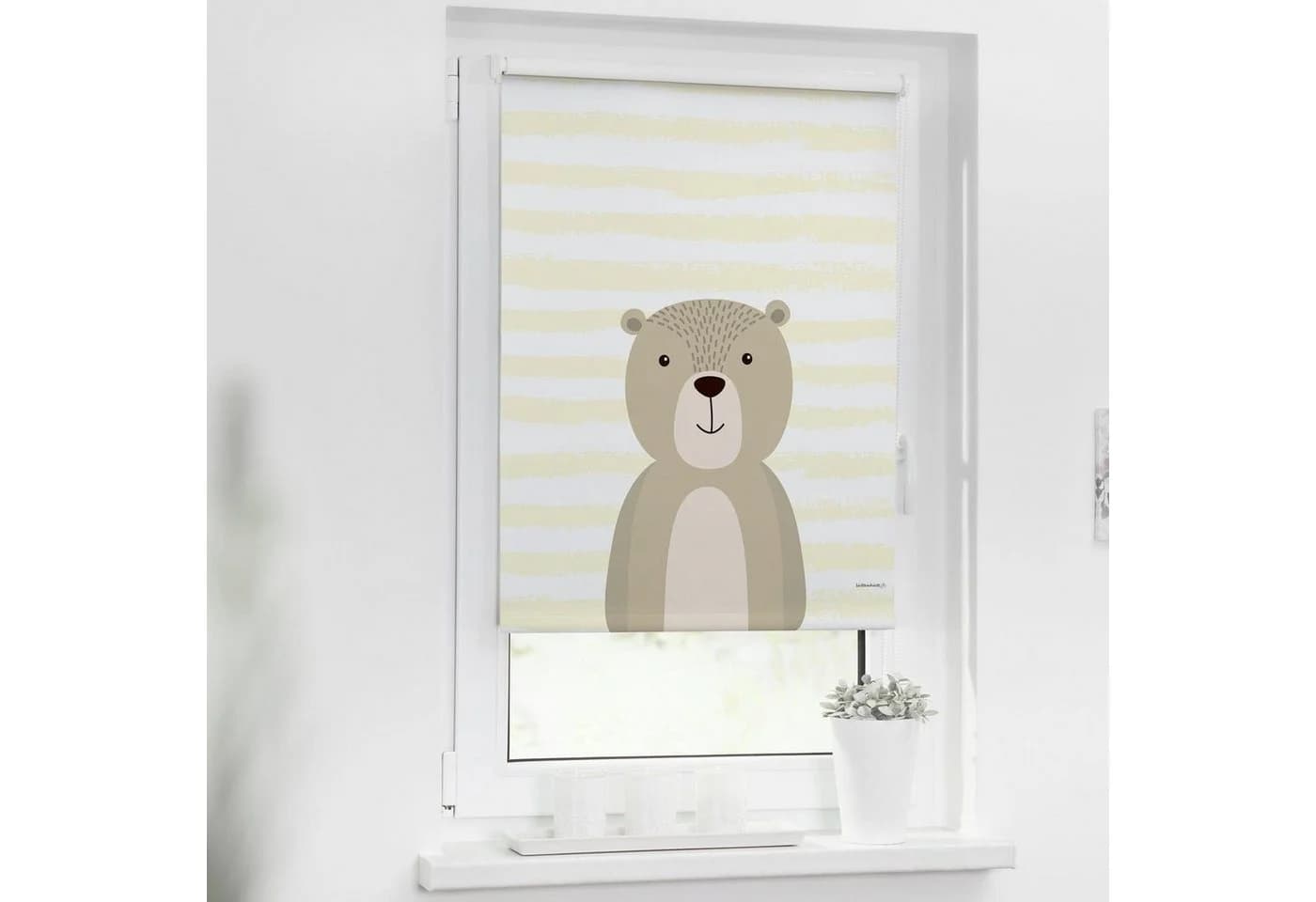 Lüttenhütt Seitenzugrollo Bär Beige Weiß Verdunkelnd Klemmfix - Bild 5