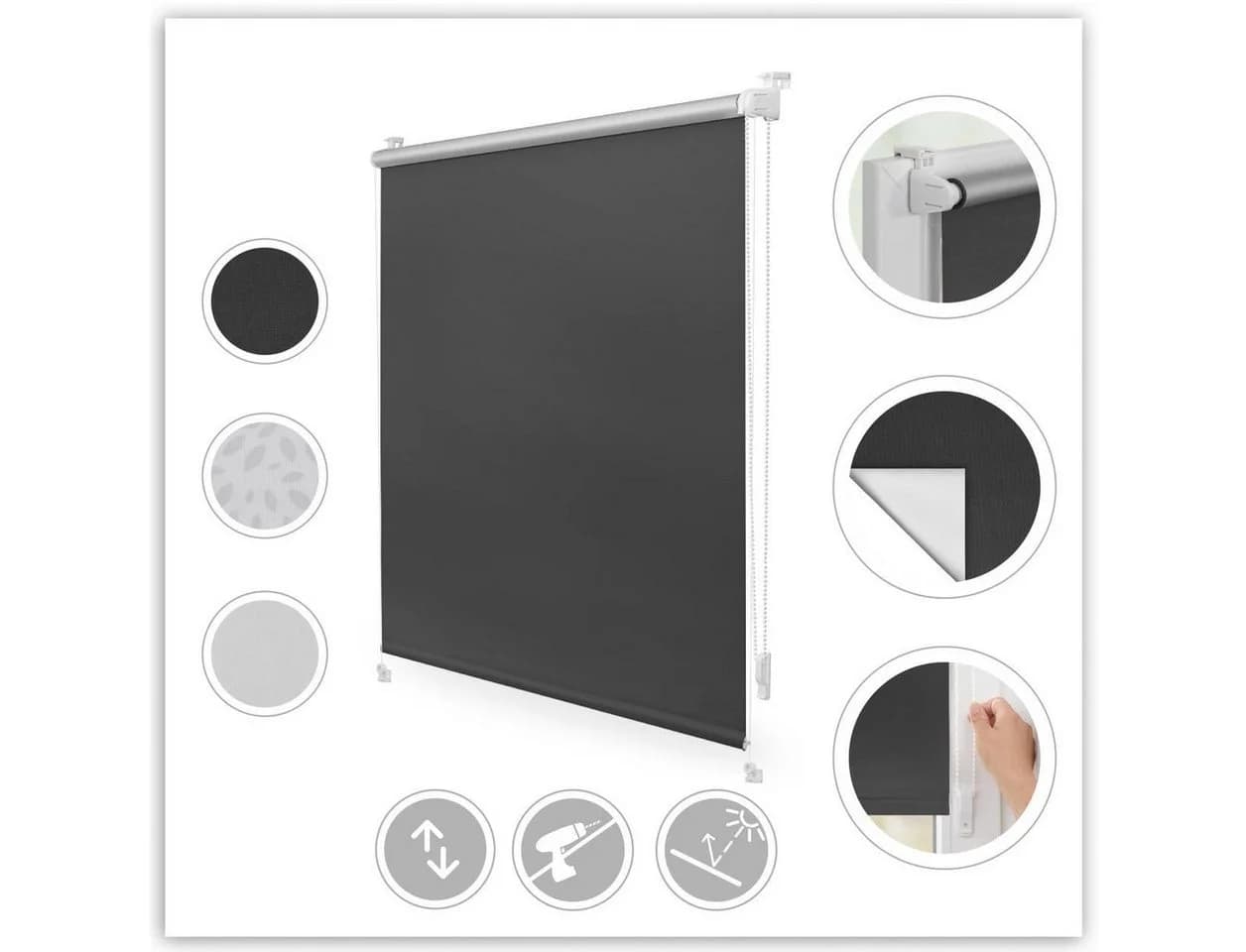 Roomy Seitenzugrollo Verdunkelungsrollo Thermo Klemmfix Anthrazit Weiß - Bild 3