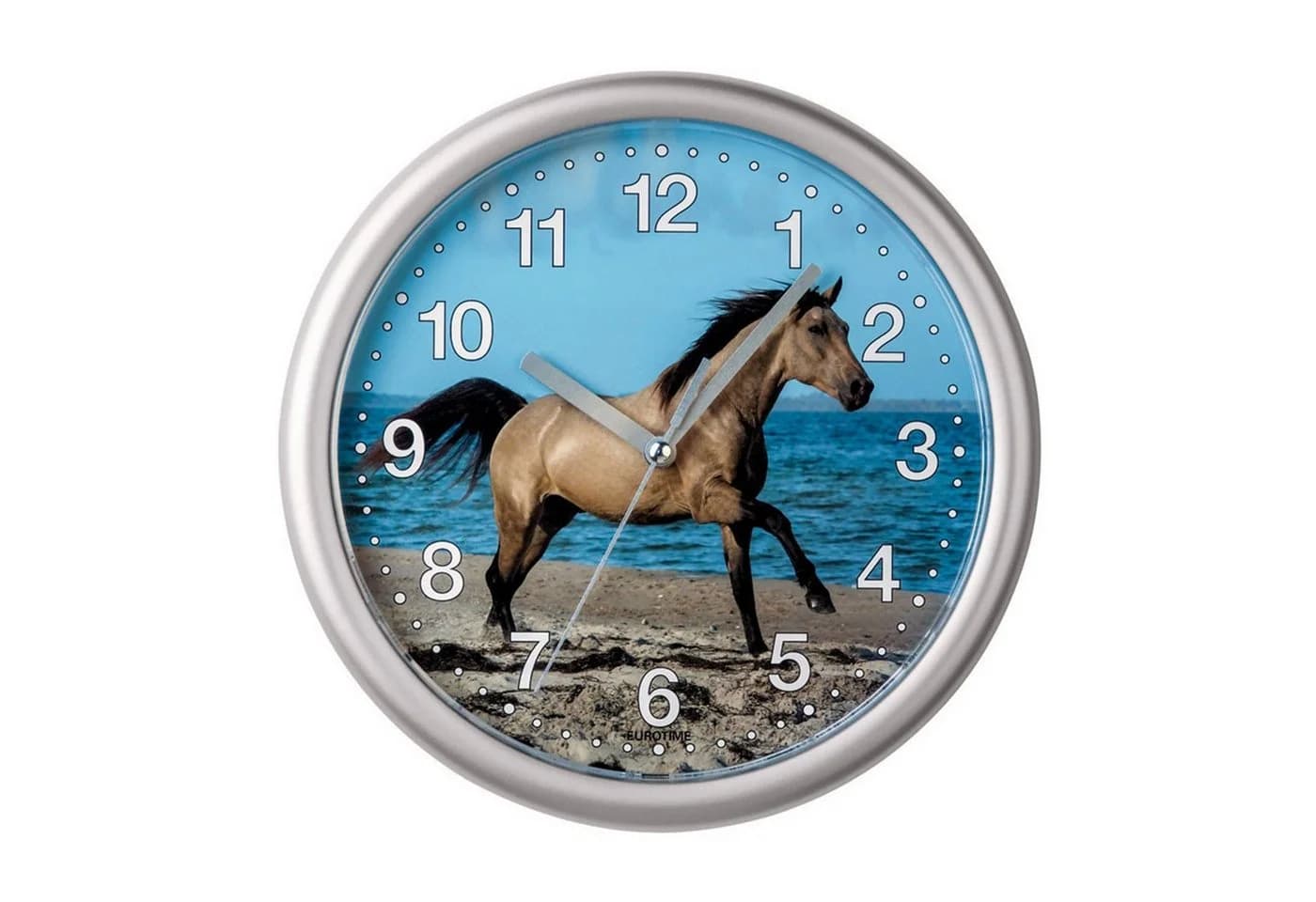 EUROTIME Kinderwanduhr Pferd Silber 25 cm