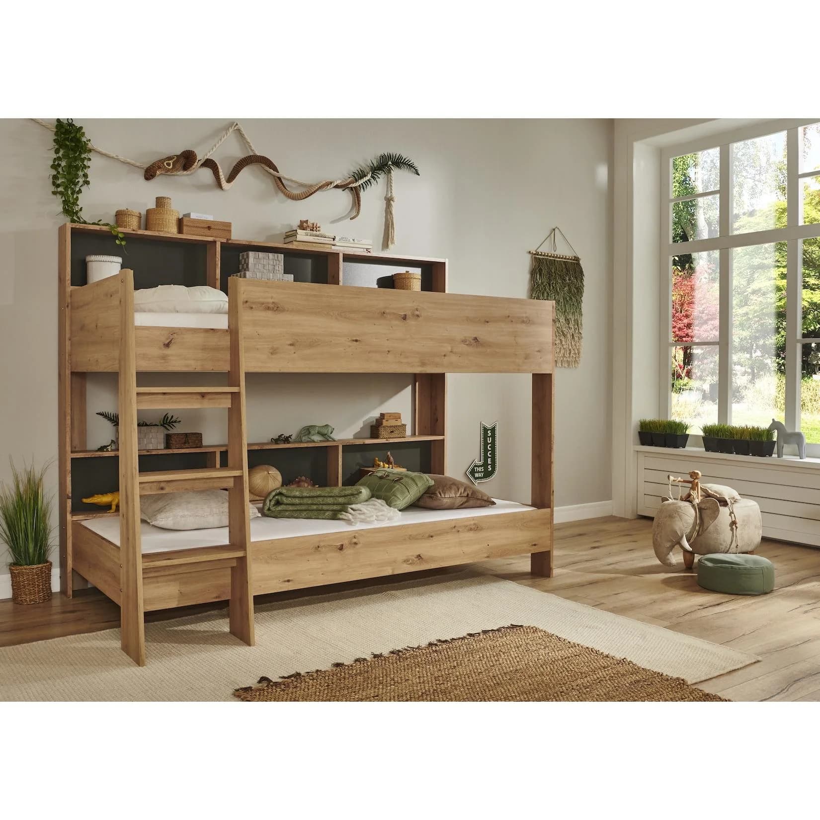 RELITA Etagenbett Sway mit Regalen und Leiter Eiche Dekor